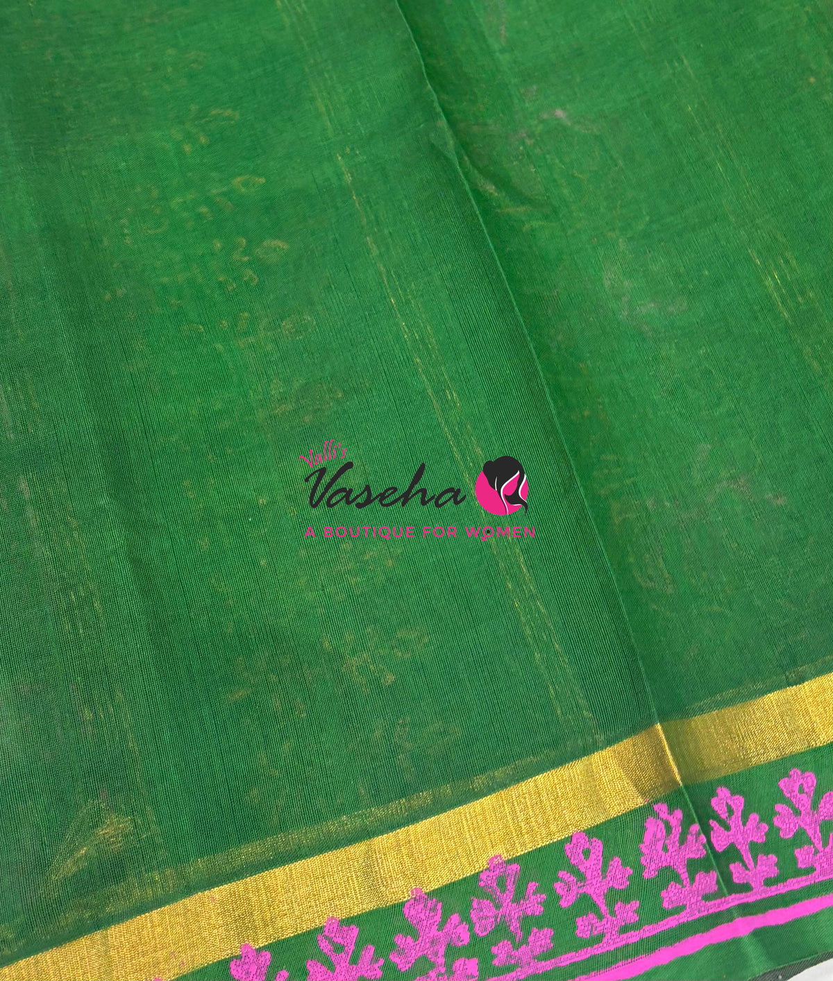 Pure Printed Silk Cotton Sarees - Pink With Green - VVPSC004