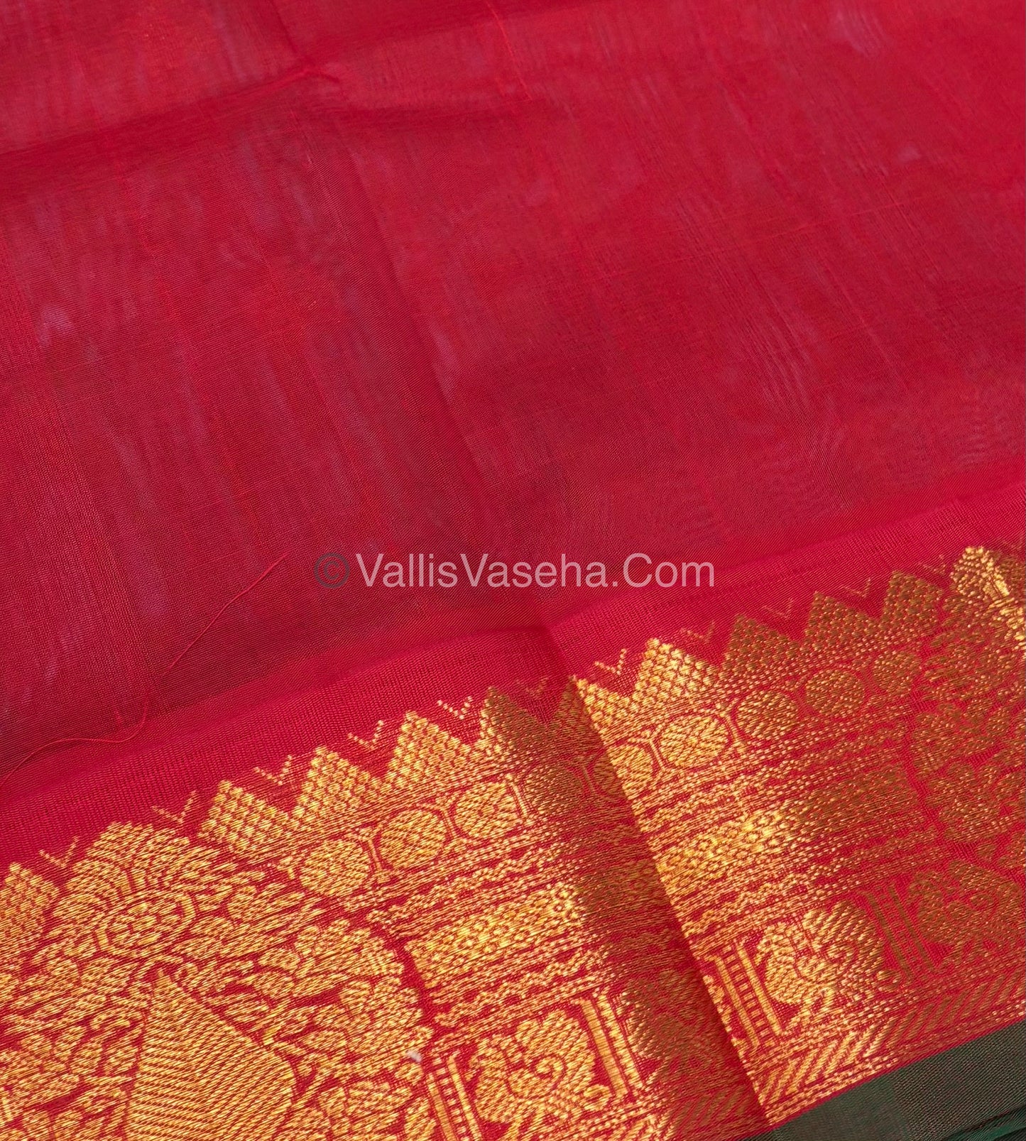 Pure Korvai Silk Cotton Saree - Turquoise Blue with Red - VVKSC019