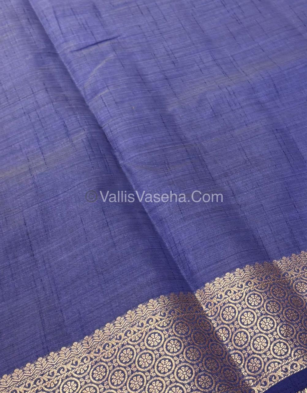 Semi Tussar Silk - Grand Pallu - Navy Blue Shade - VVSTS025