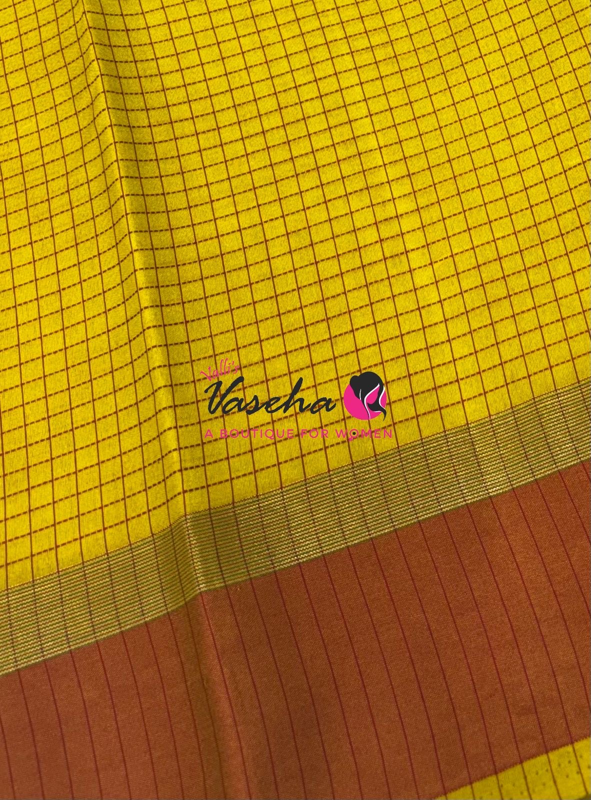 Semi Silk Saree - Thread Work Weaving - Yellow With Rust Orange - VVSSS0038