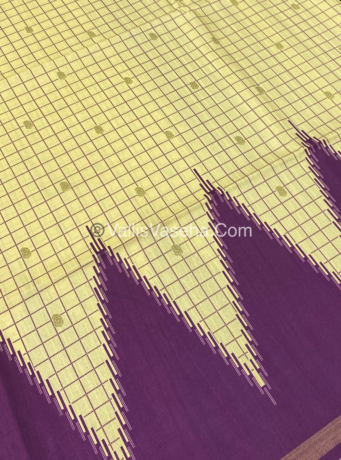 Semi Chanderi Saree - Dark Cream  & Purple Combo - VVSCS003