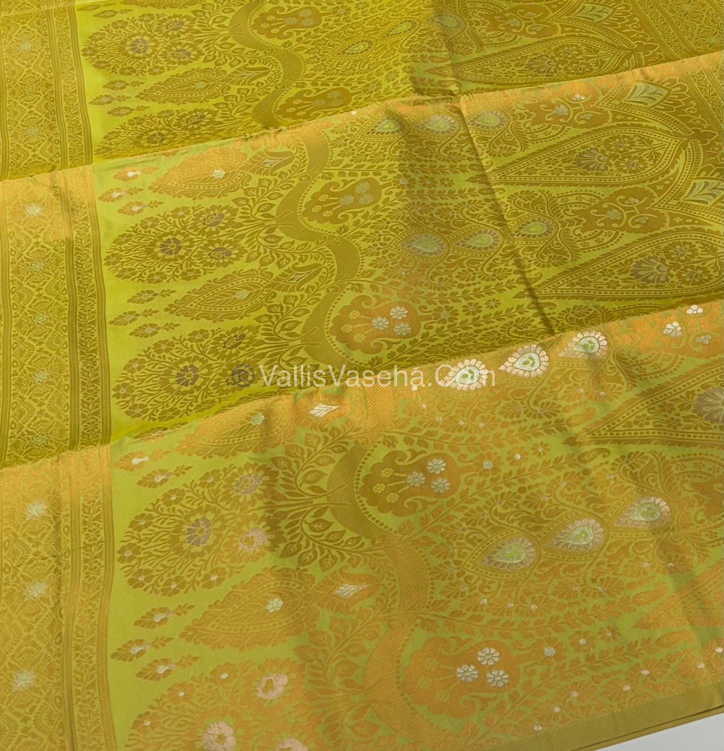 Semi Soft Silk - Border Butta - Light Green Shade -VVSSS010