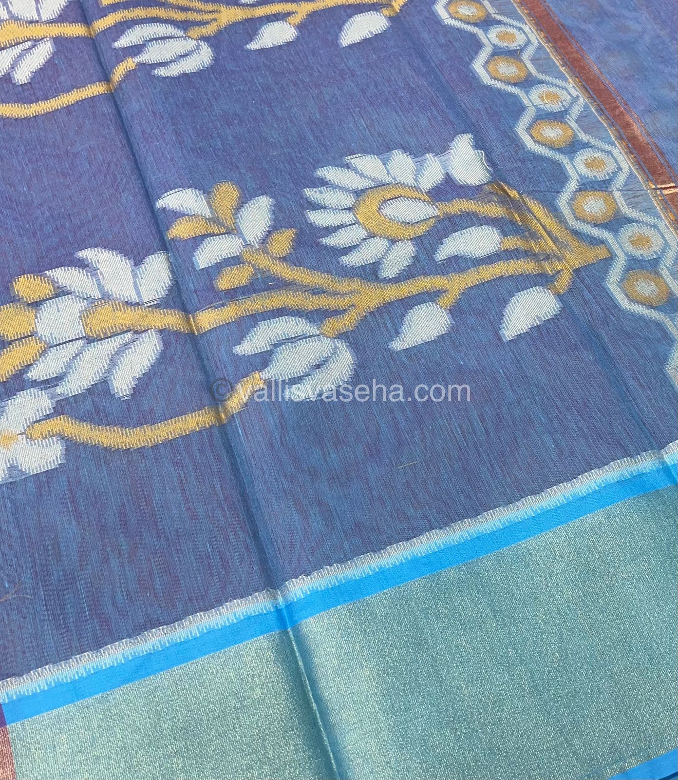 Banarasi Pochampally Weaving Semi Soft Cotton Saree - Pink with Blue - VVBPS001