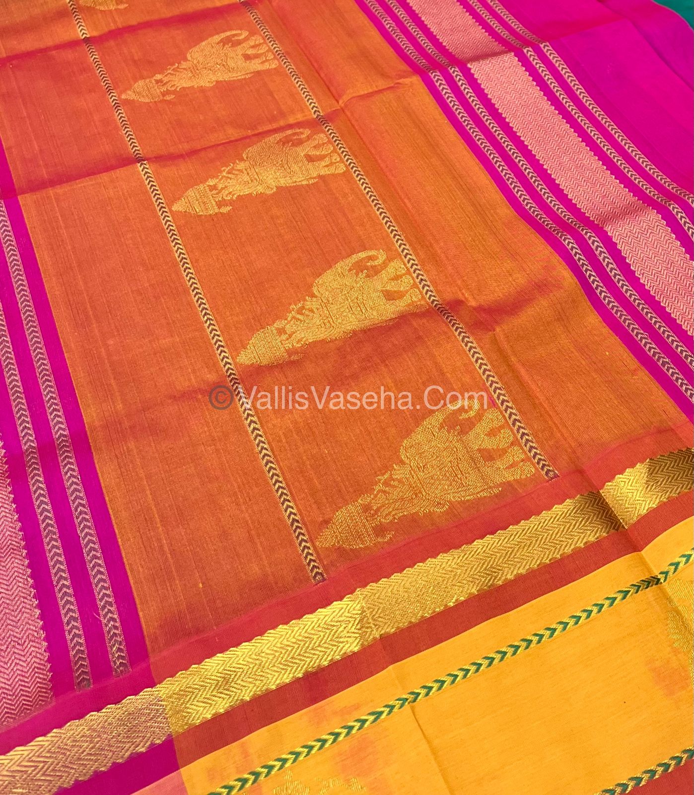Pure Korvai Silk Cotton Saree - Border Elephant butta Design - VVKSC018