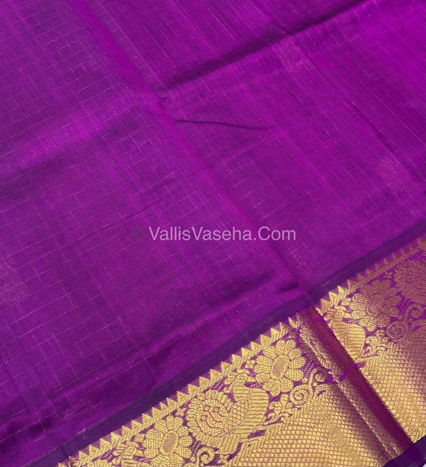 Pure Korvai Silk Cotton - Checks Pattern - Purple Shade - VVKSC031