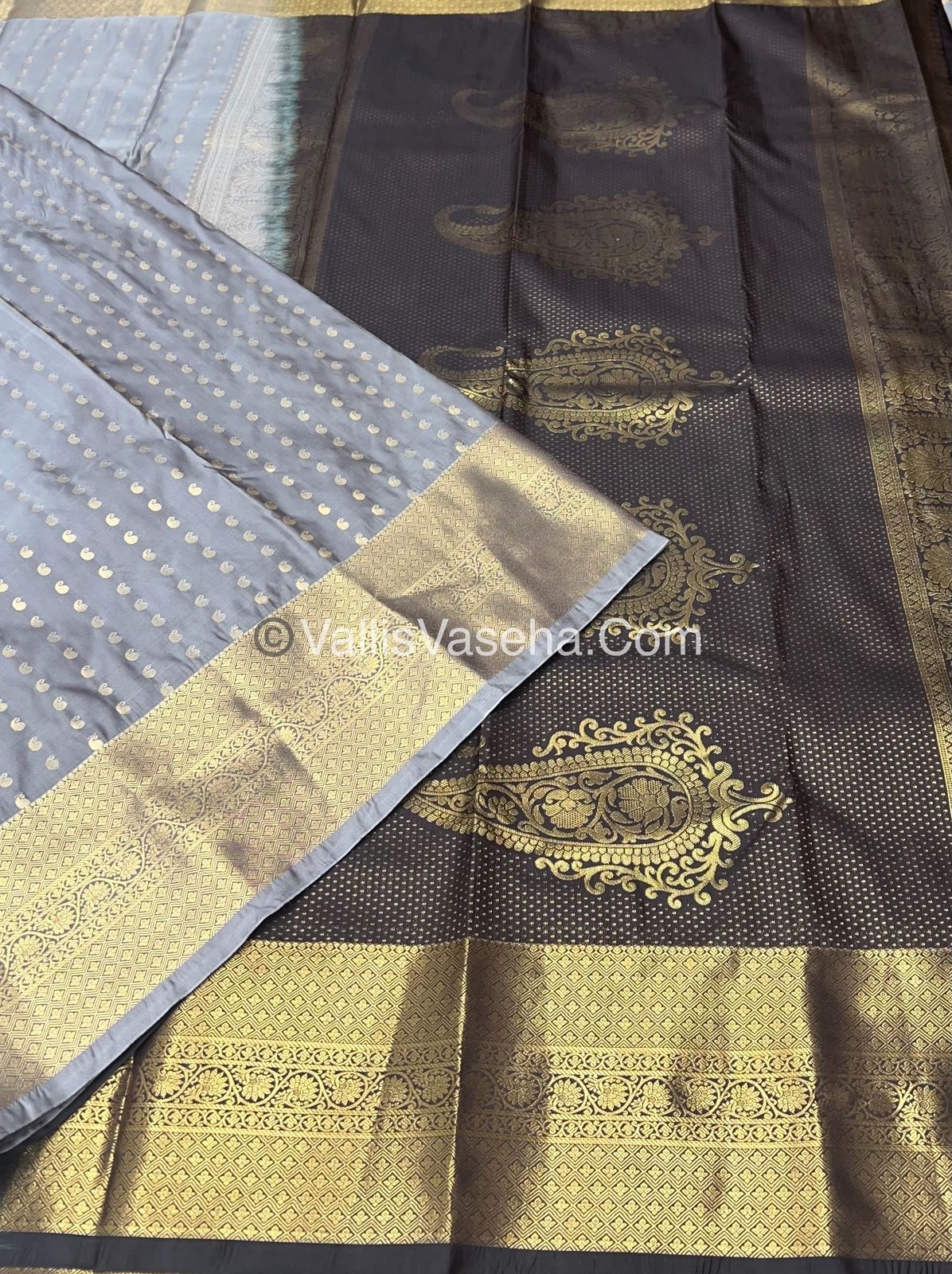 Semi Kanchipuram Silk - Grey Shade - VVSKS002