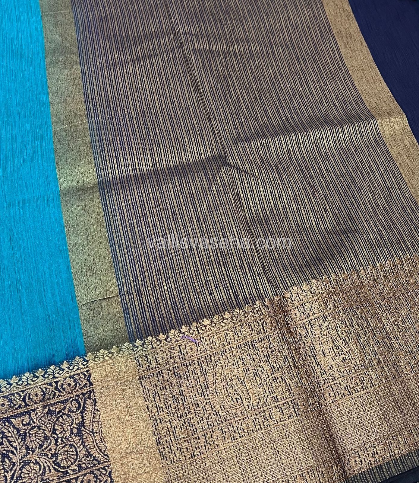 Bamboo Silk Saree - Blue with Navy Blue Shade - VVBSS001