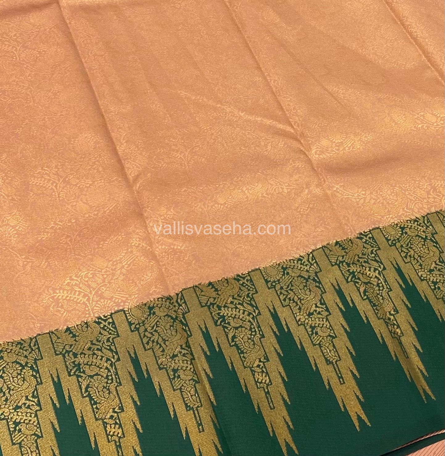 Kanchi Semi Silk - Peach with Green - Temple Border - VVKSS001