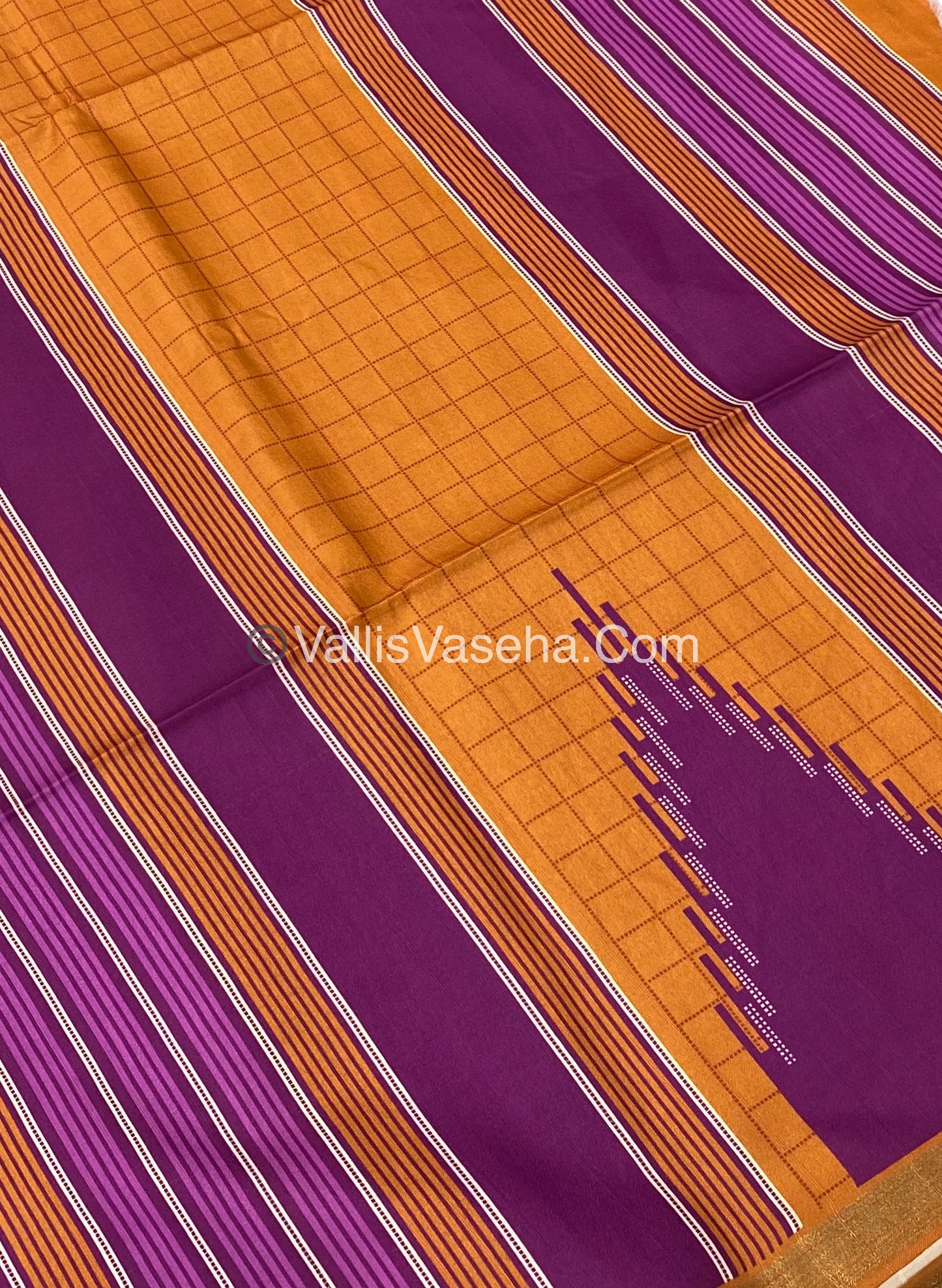 Semi Chanderi Saree - Orange & Purple Combo - VVSCS003