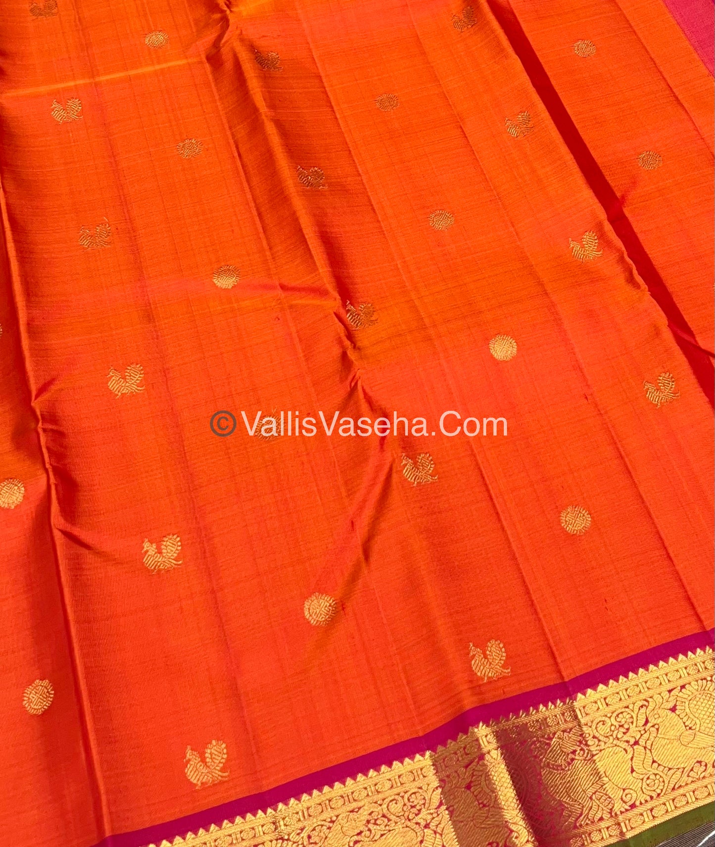 Pure Kanchipuram Silk Saree - Orange & Pink Combo - VVPS014