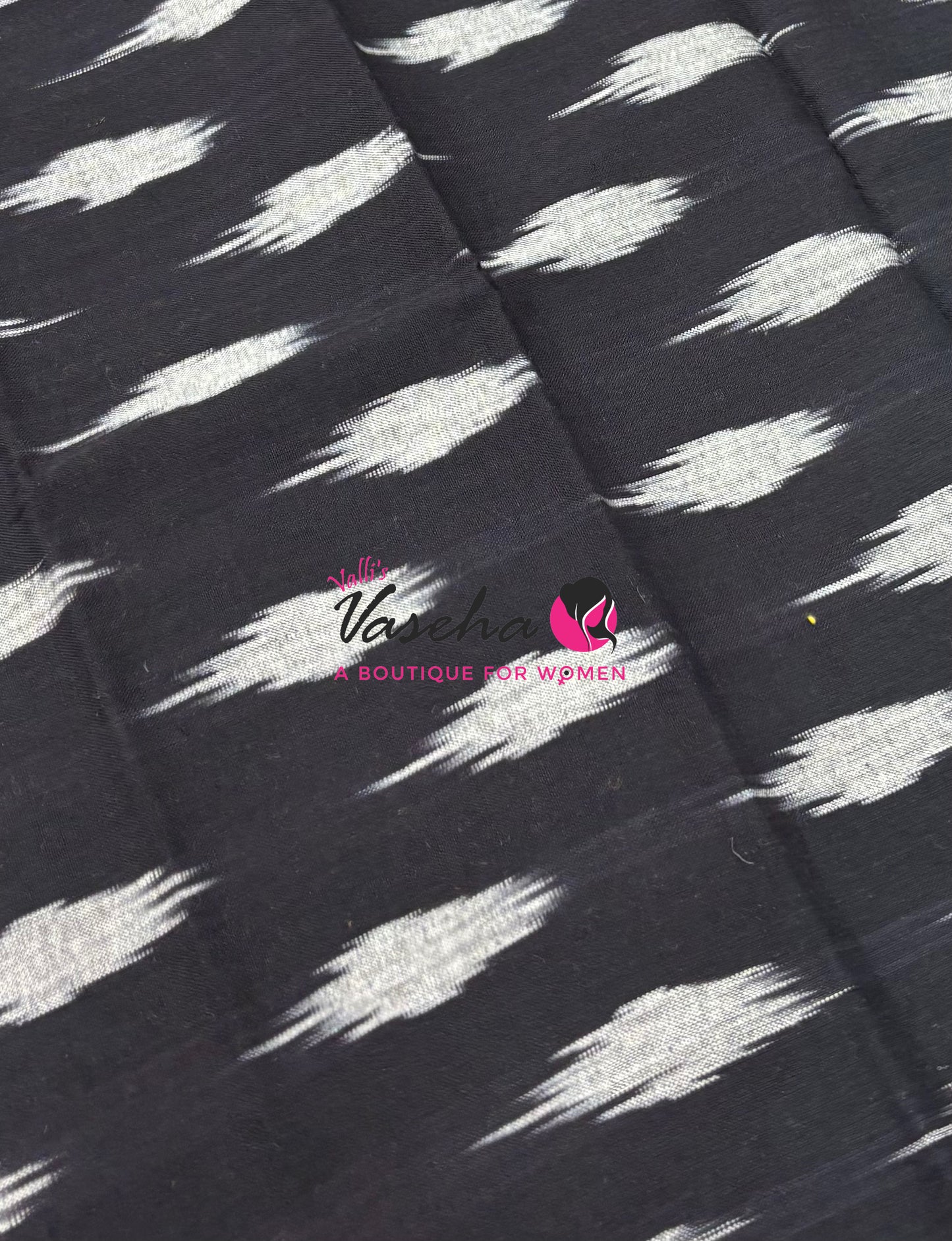 Double Ikkat Pure Cotton Saree - Blue With Red - VVIKS002