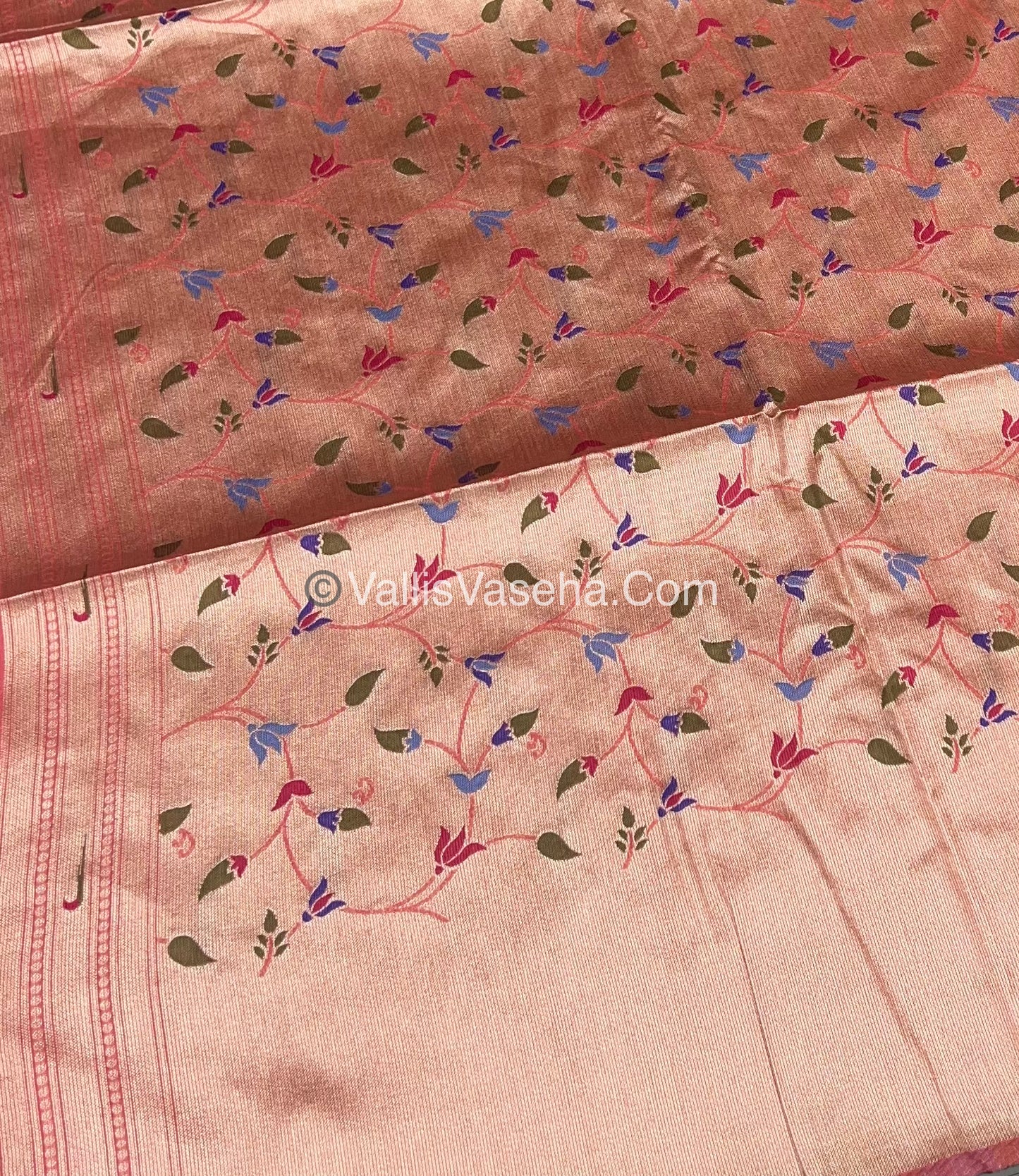 Semi Raw Silk - Paithani Design Weaving - Peach Shade - VVRS005