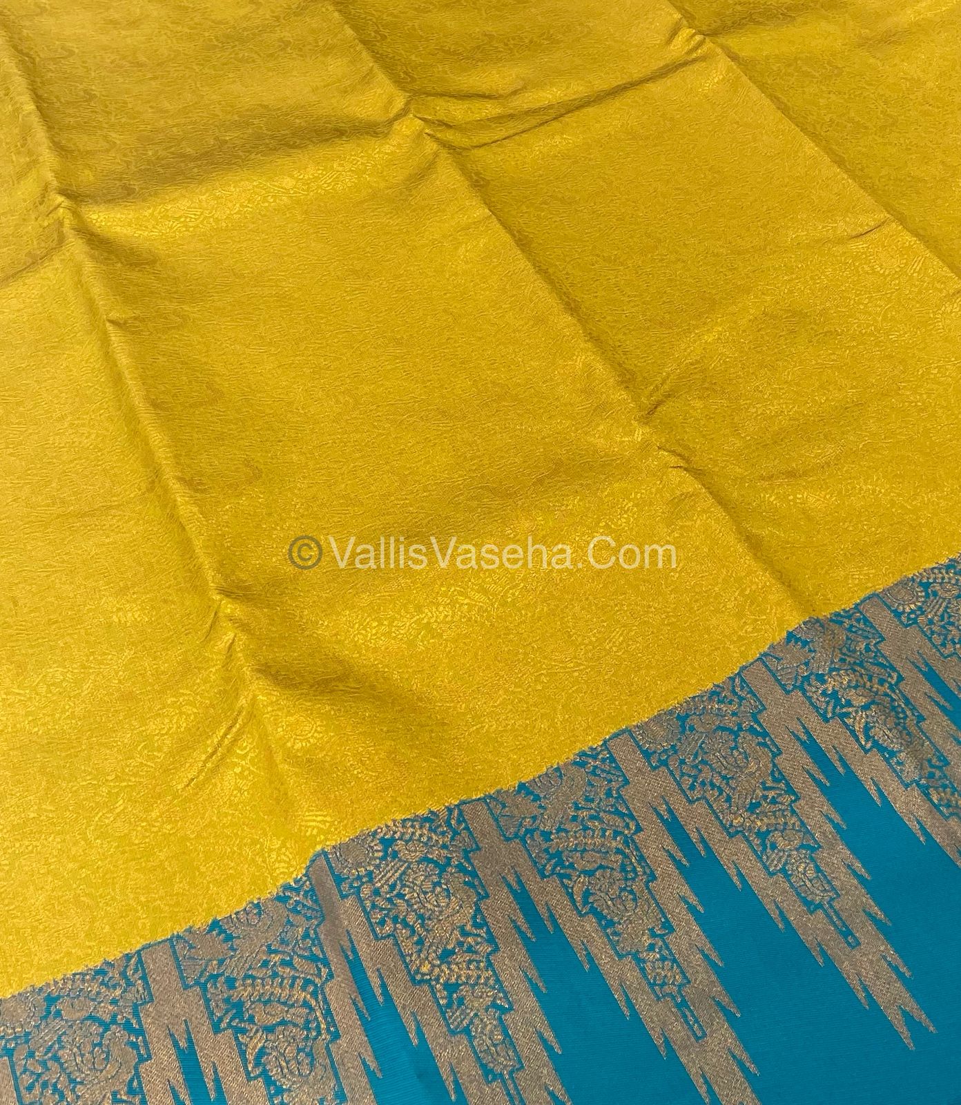 Kanchi Semi Silk - Yellow with Blue - VVKSS003