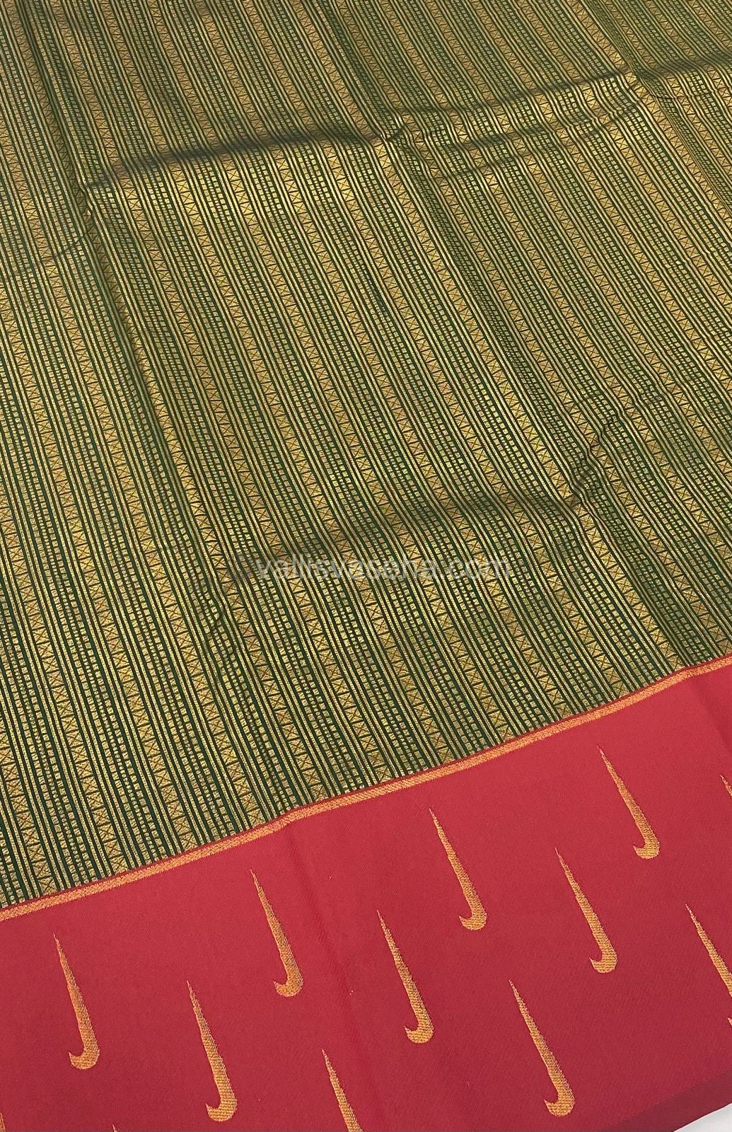 Kanchi Semi Silk - Green with Red - VVKSS001
