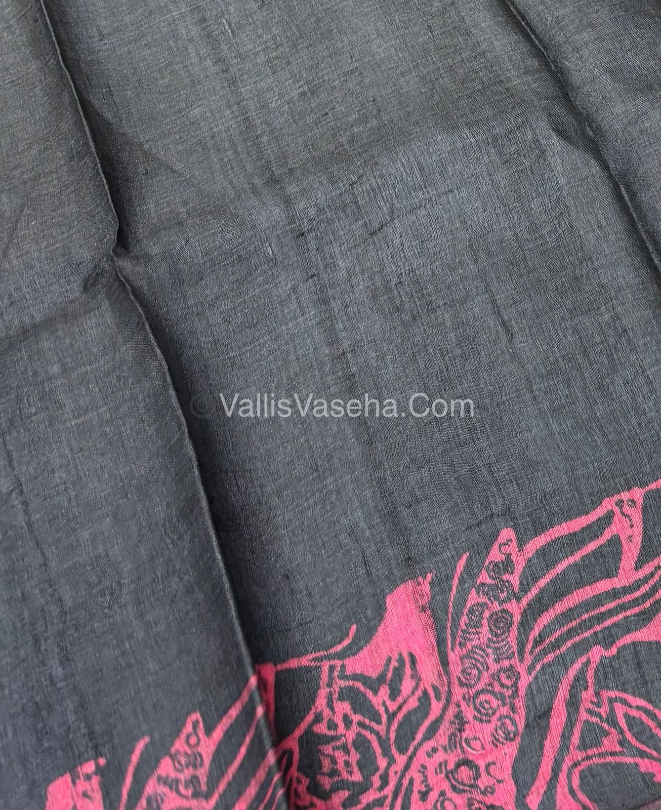 Pure Tussar Silk - Black With Pink Shade - VVPTS001