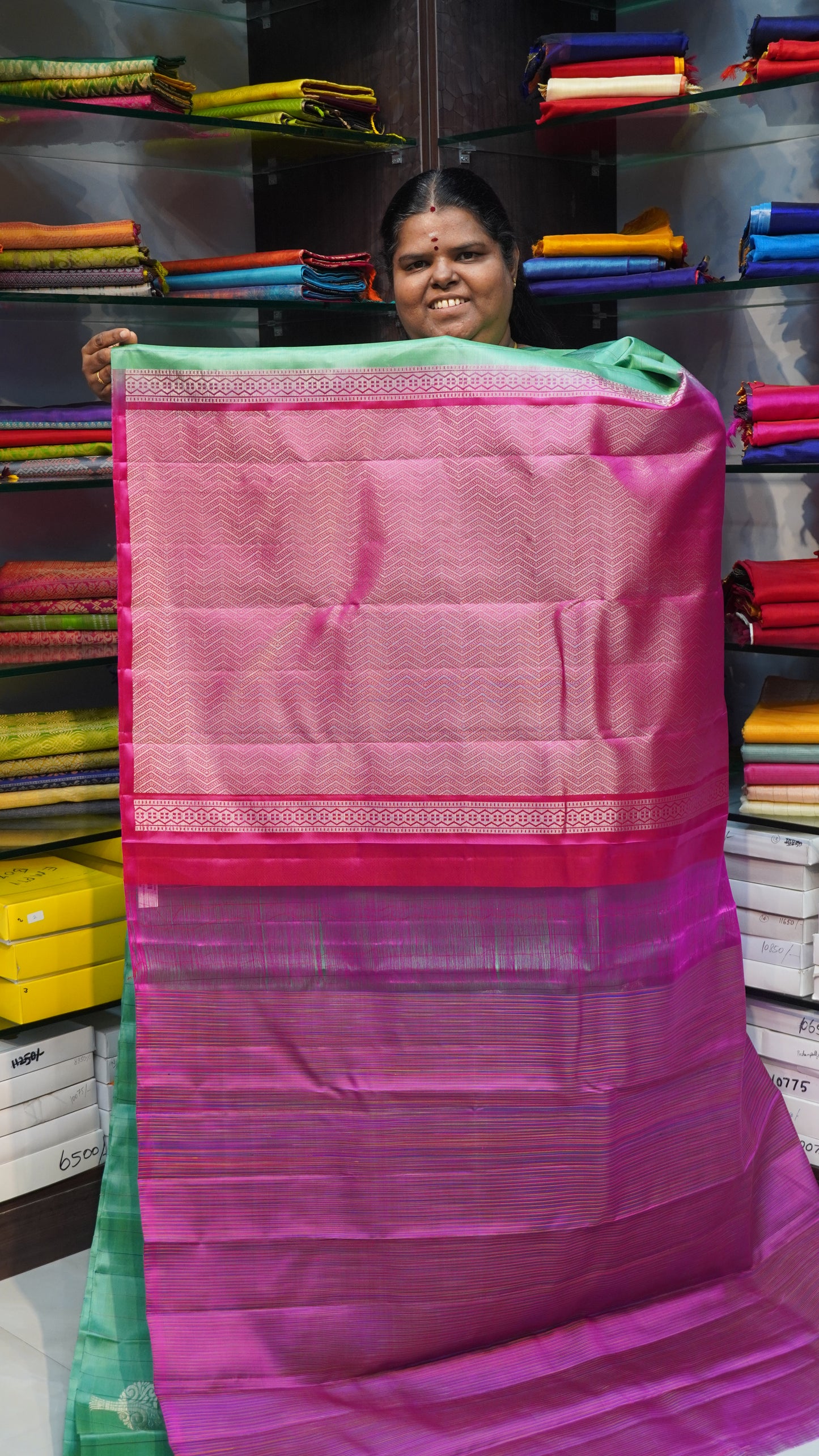 Pure Soft Silk Saree - Pastel Green With Pink - VVPSS023