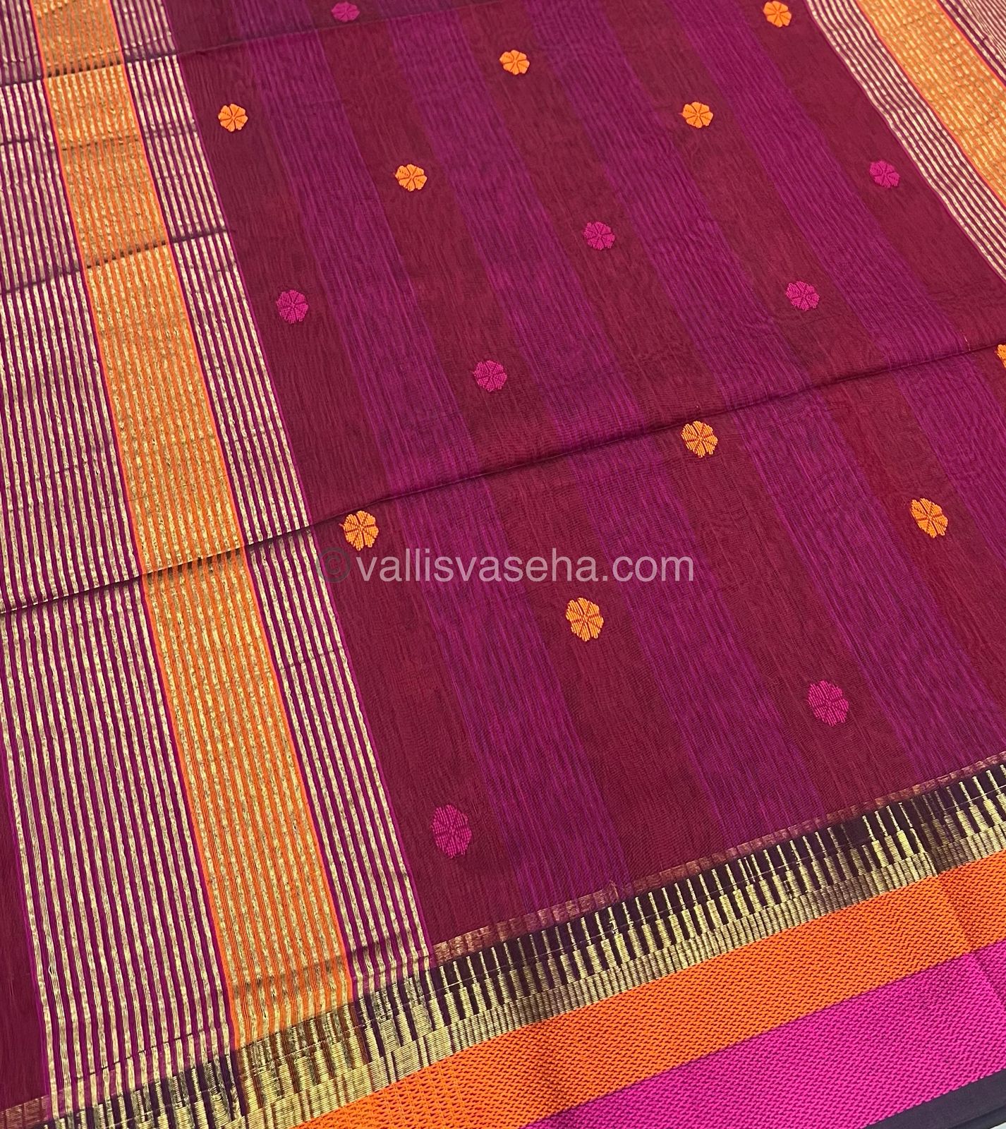 Pure Maheshwari Silk Cotton Saree - Maroon & Pink Color - VVMSC004