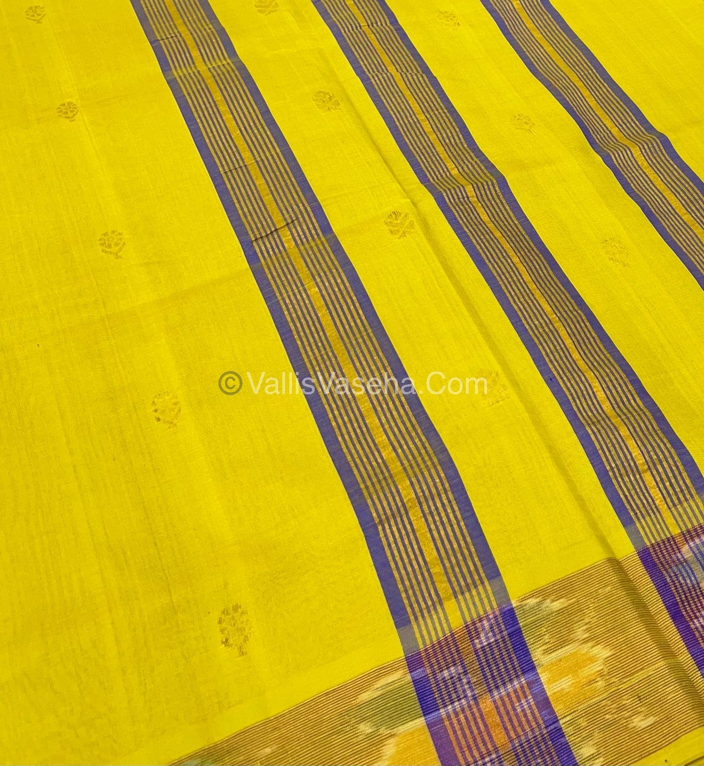 Semi Silk Cotton Saree - Blue & Lemon Yellow - VVSSC001