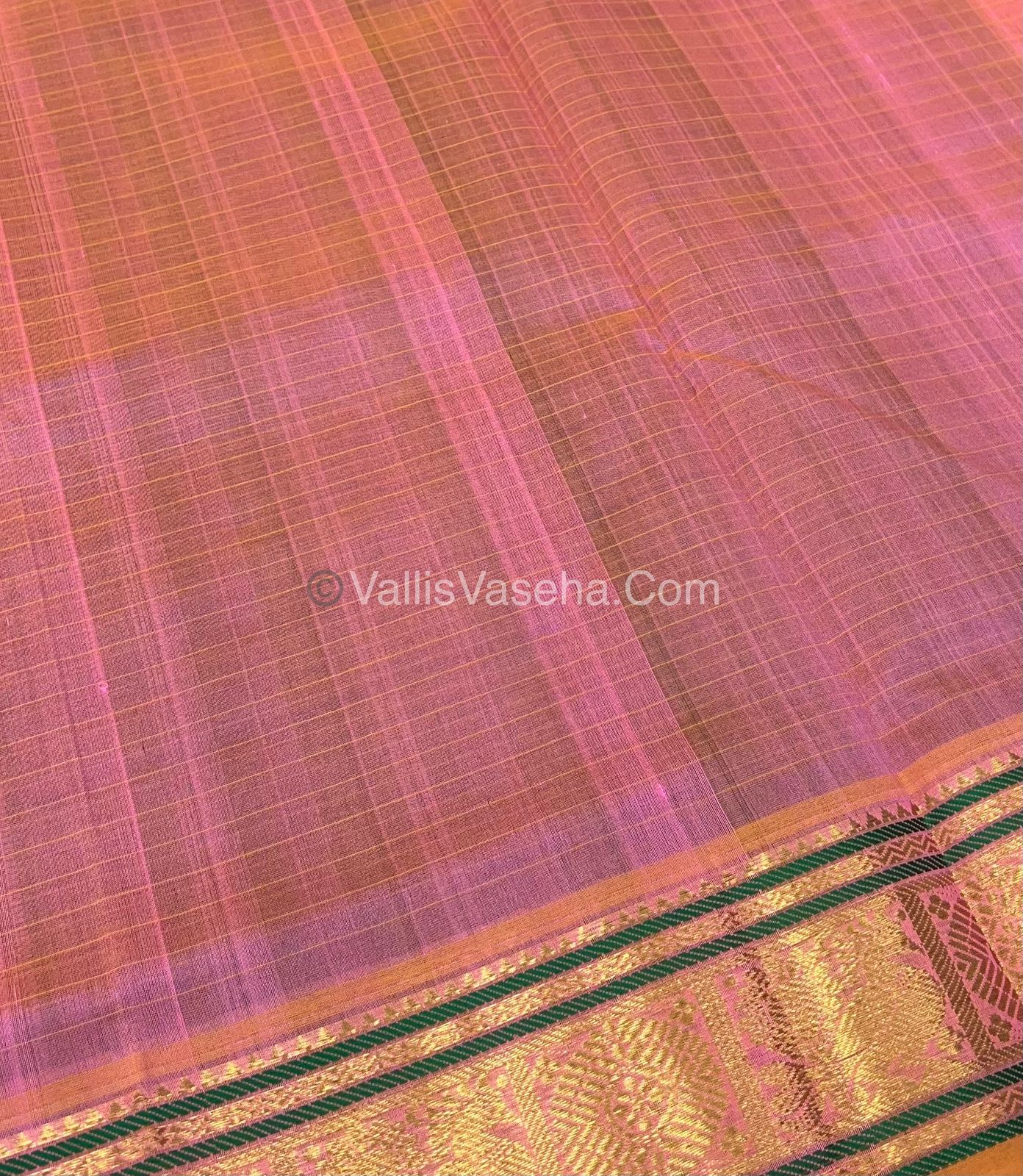 Pure Silk Cotton Saree - Green With Peach Shade - Lakshadeepam Design - VVPLD001