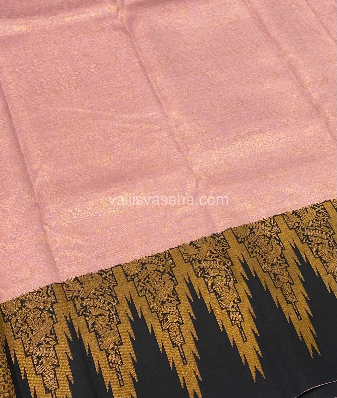 Kanchi Semi Silk - Light Pink With Black - Temple Border - VVKSS001
