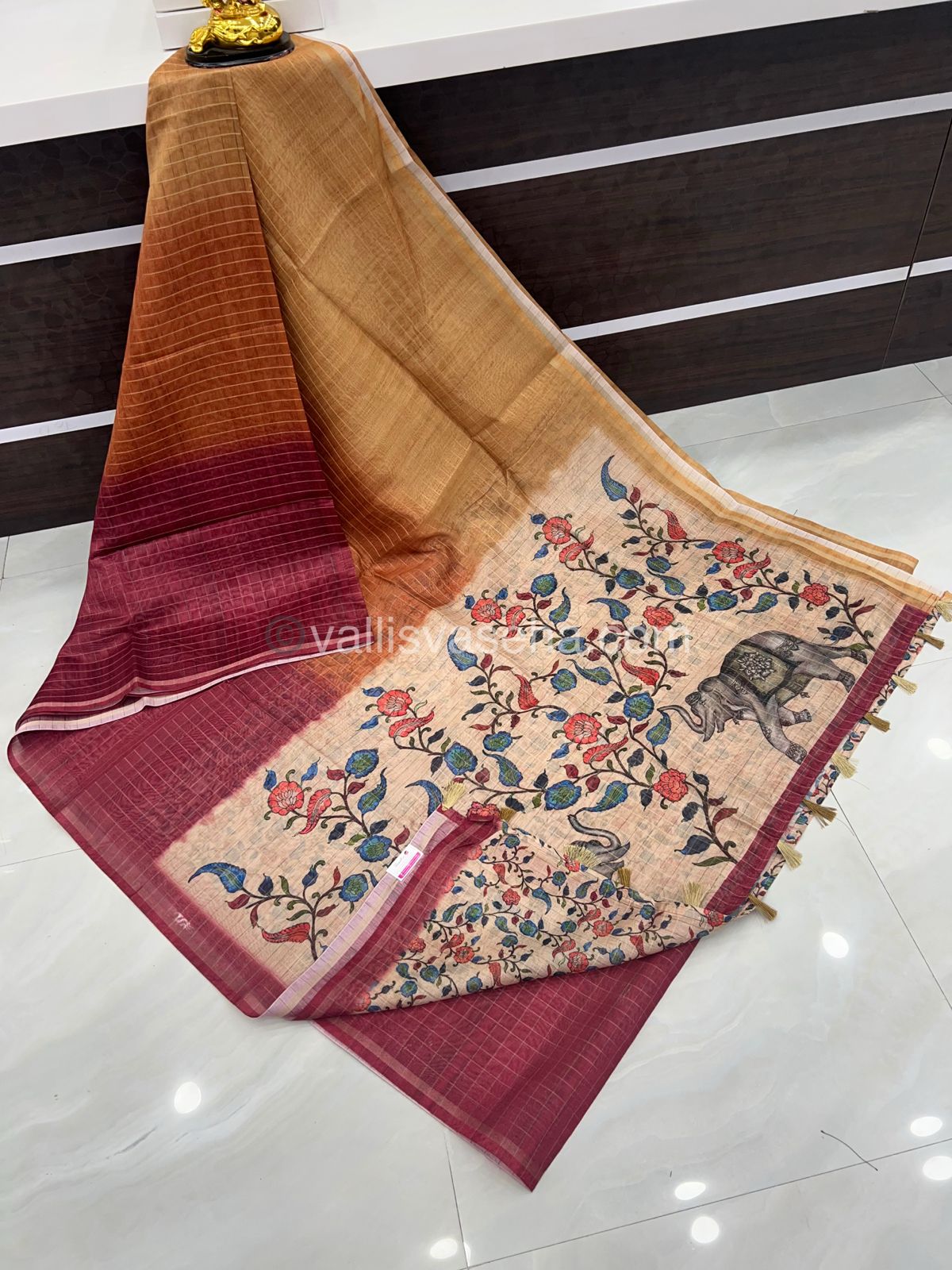 Semi Chanderi Saree - checks pattern - VVSCS002