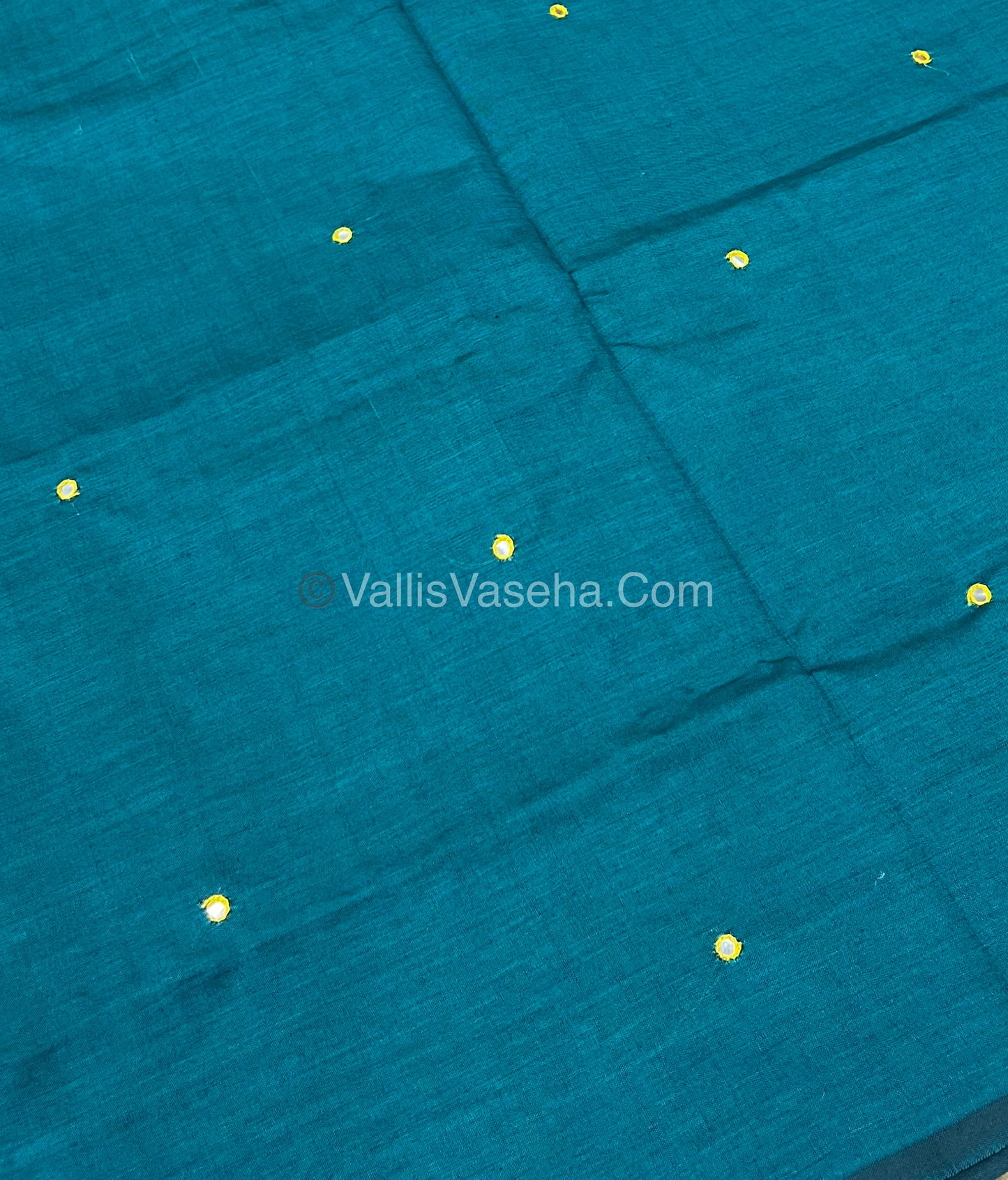 South Mixed Cotton - Mirror Work Embroidery - Green With Yellow - VVPCM002
