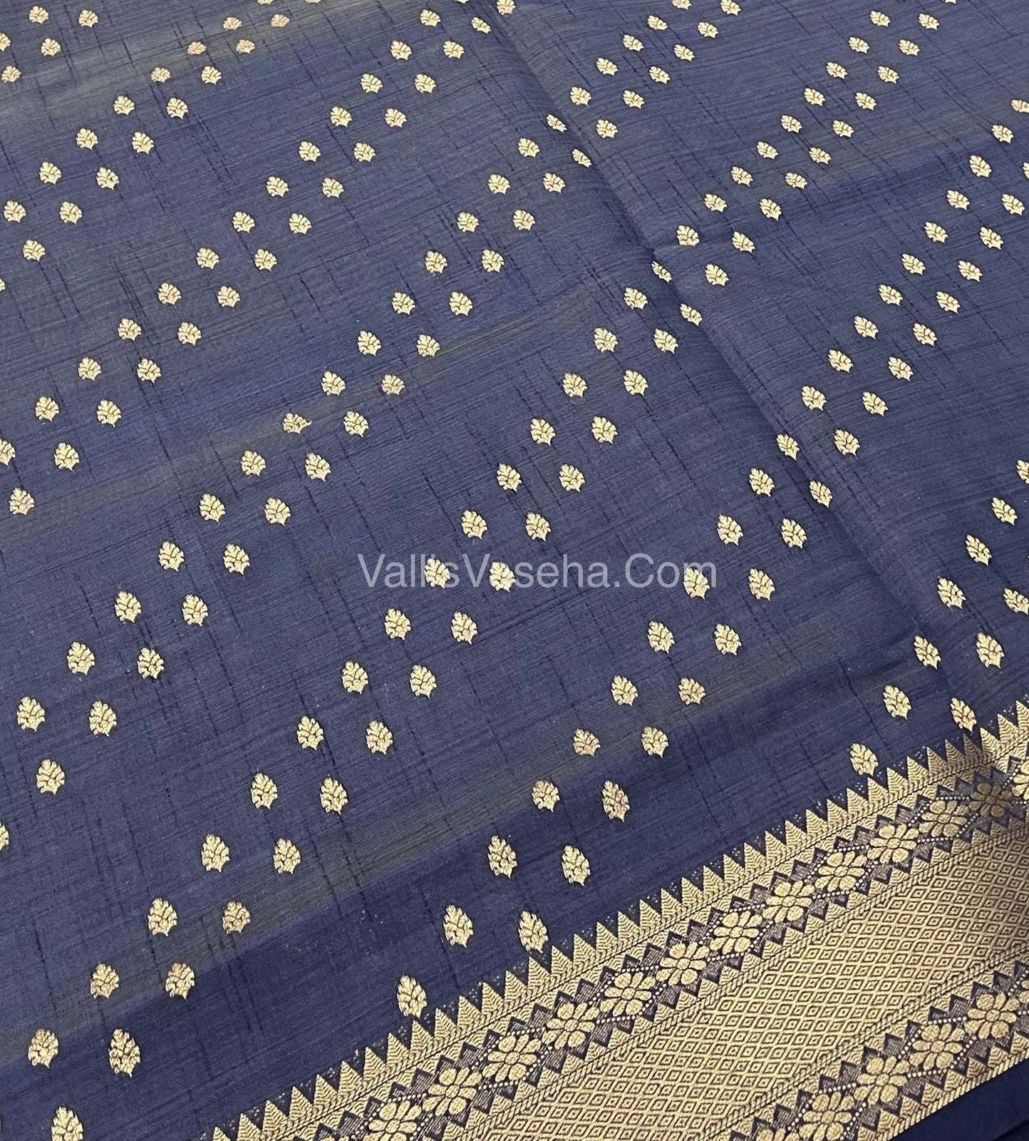 Semi Tussar Silk - Grand Pallu  - Navy Blue Shade - VVSTS017
