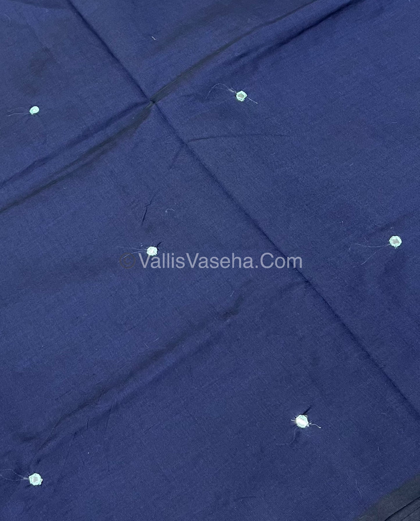 South Mixed Cotton - Mirror Work Embroidery - Navy Blue with Light Bluish Green- VVPCM002