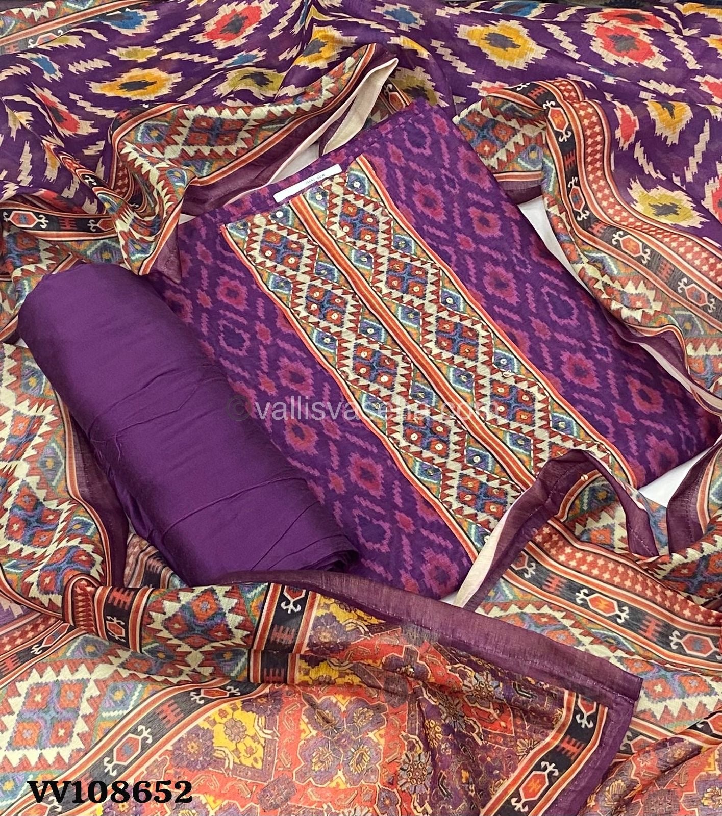 Salwar Material - Embroidered - Chanderi Silk Mixed - VVUSM001