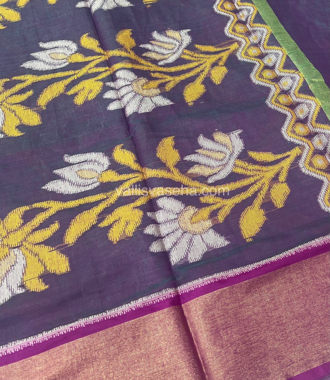 Banarasi Pochampally Weaving Semi Soft Cotton Saree - Sea Green with Light Purplish Pink - VVBPS001
