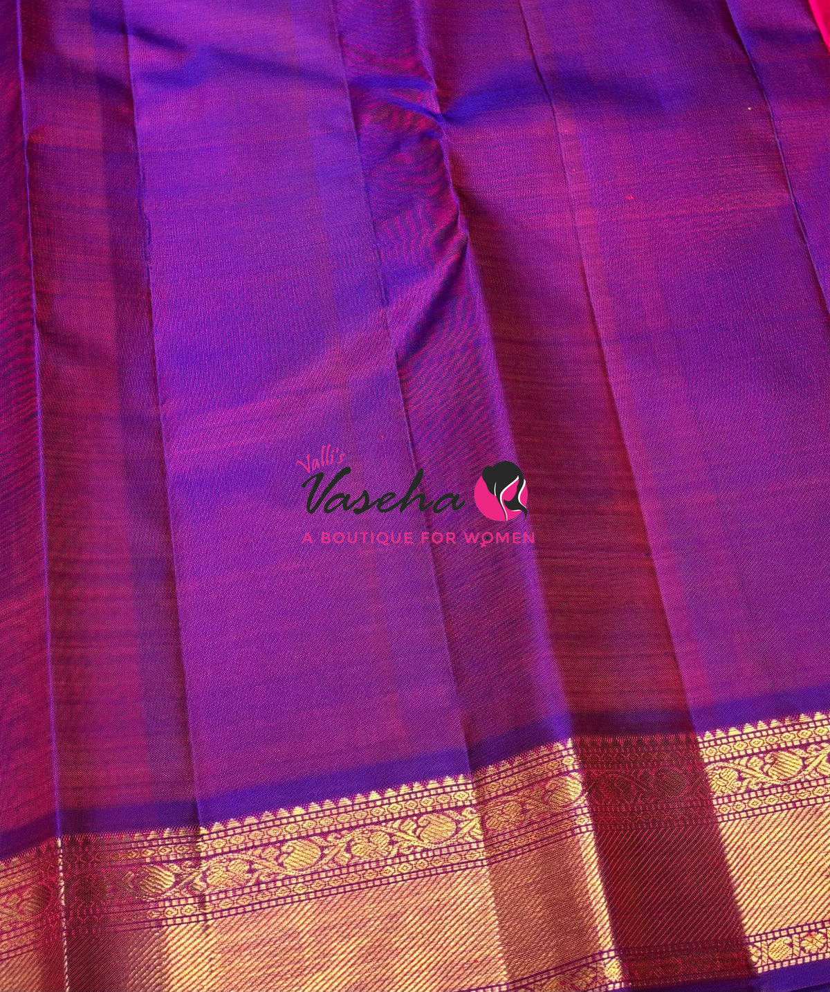Pure Kanchipuram Silk Saree - Pink & Purple Combo - VVPS025