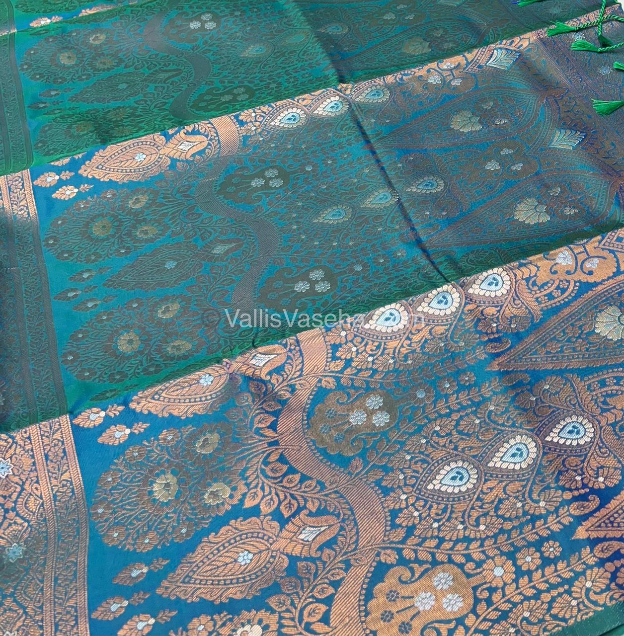 Semi Soft Silk - Border Butta - Peacock Blue Shade -VVSSS010