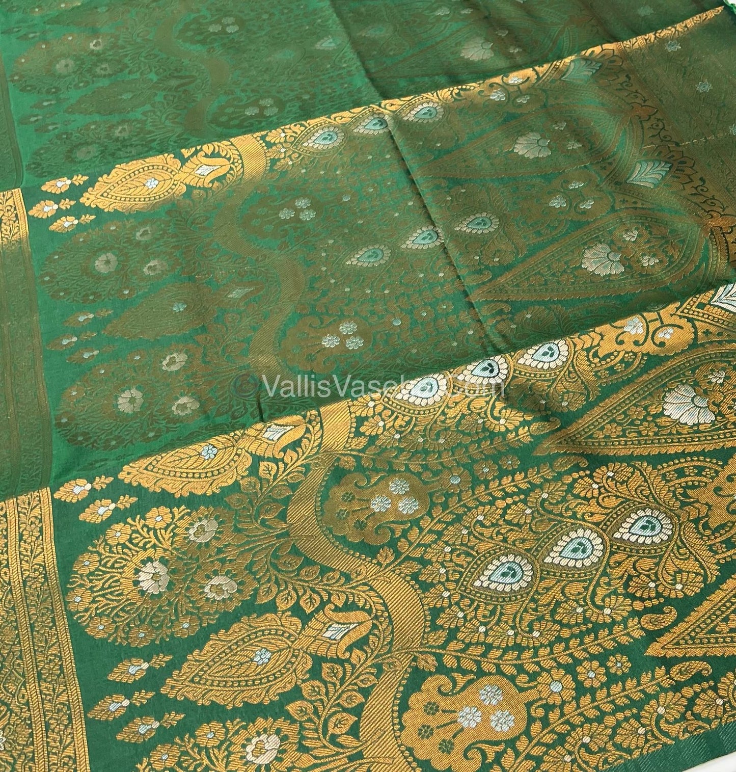 Semi Soft Silk - Border Butta - Dark Green Shade -VVSSS010
