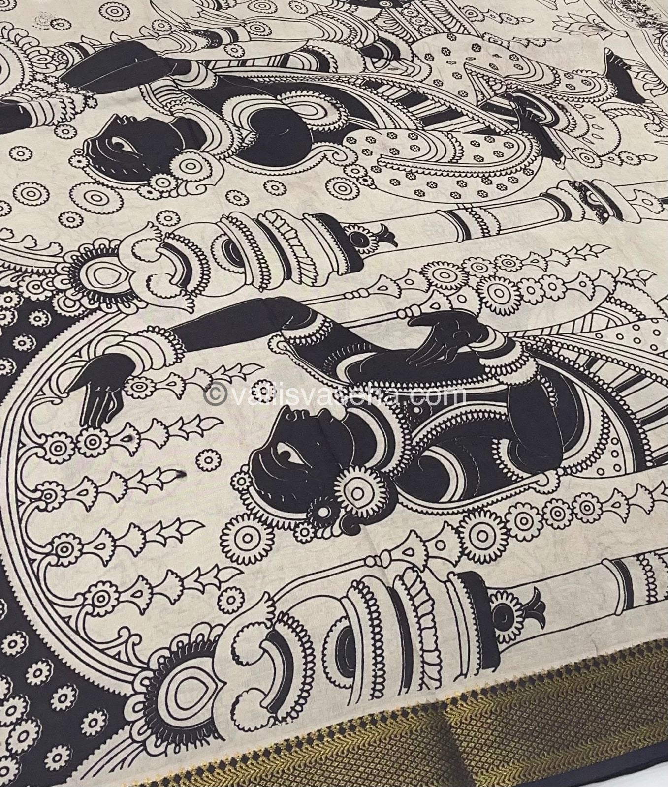 Chennur Silk | Kalamkari Prints | Black With White -VVCS005