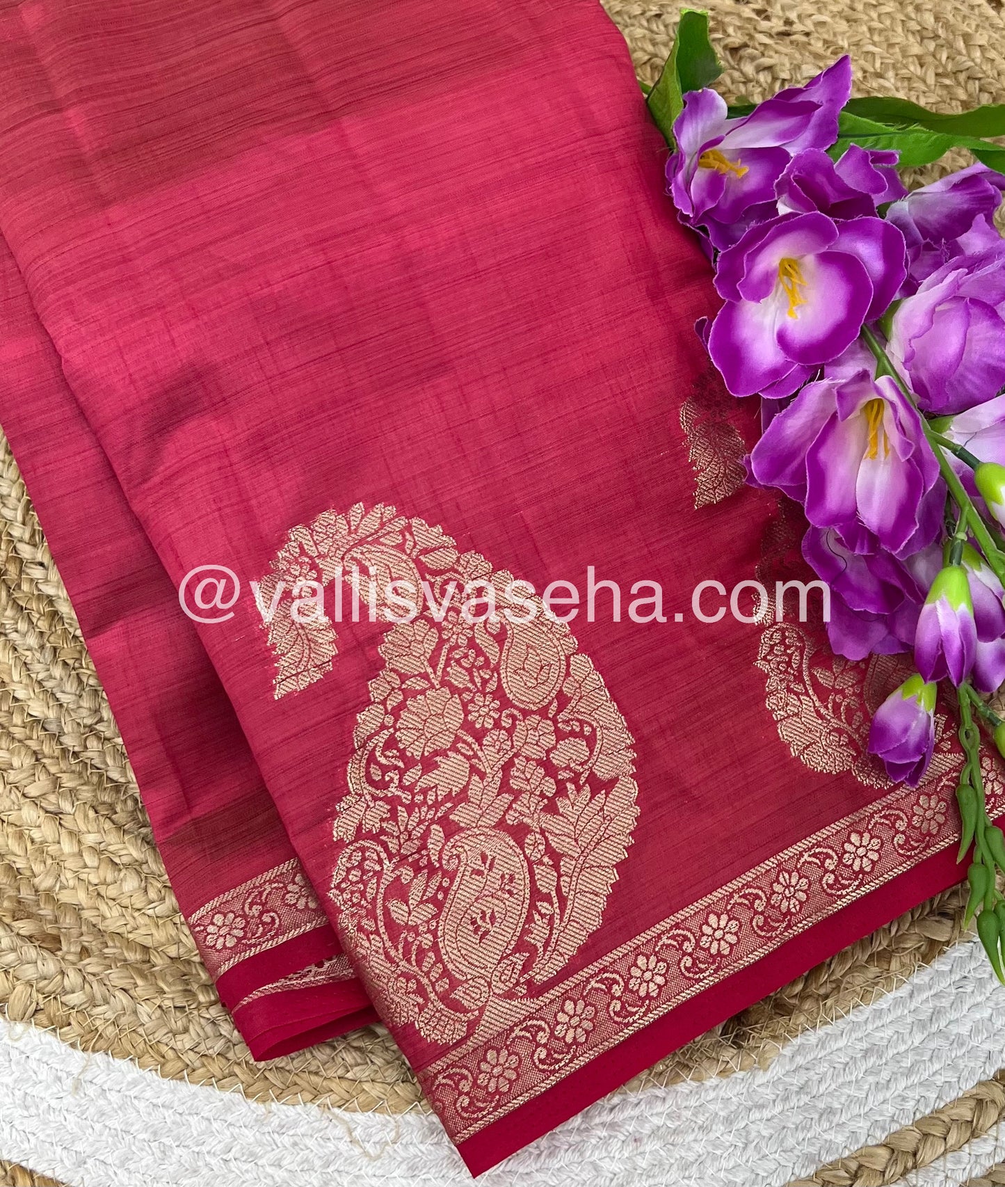 Semi Tussar Silk | Peachish Reddish Pink |VVSTS002