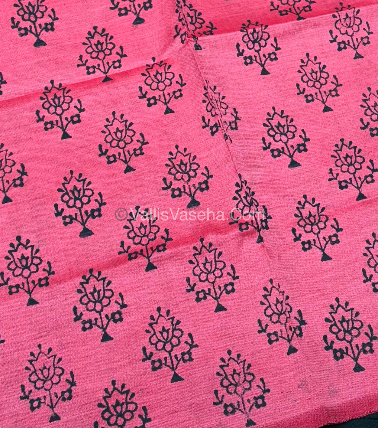 Poly Silk Mixed Cotton - Mirror Work Embroidery - Ramar Green with Pink - VVPCM001