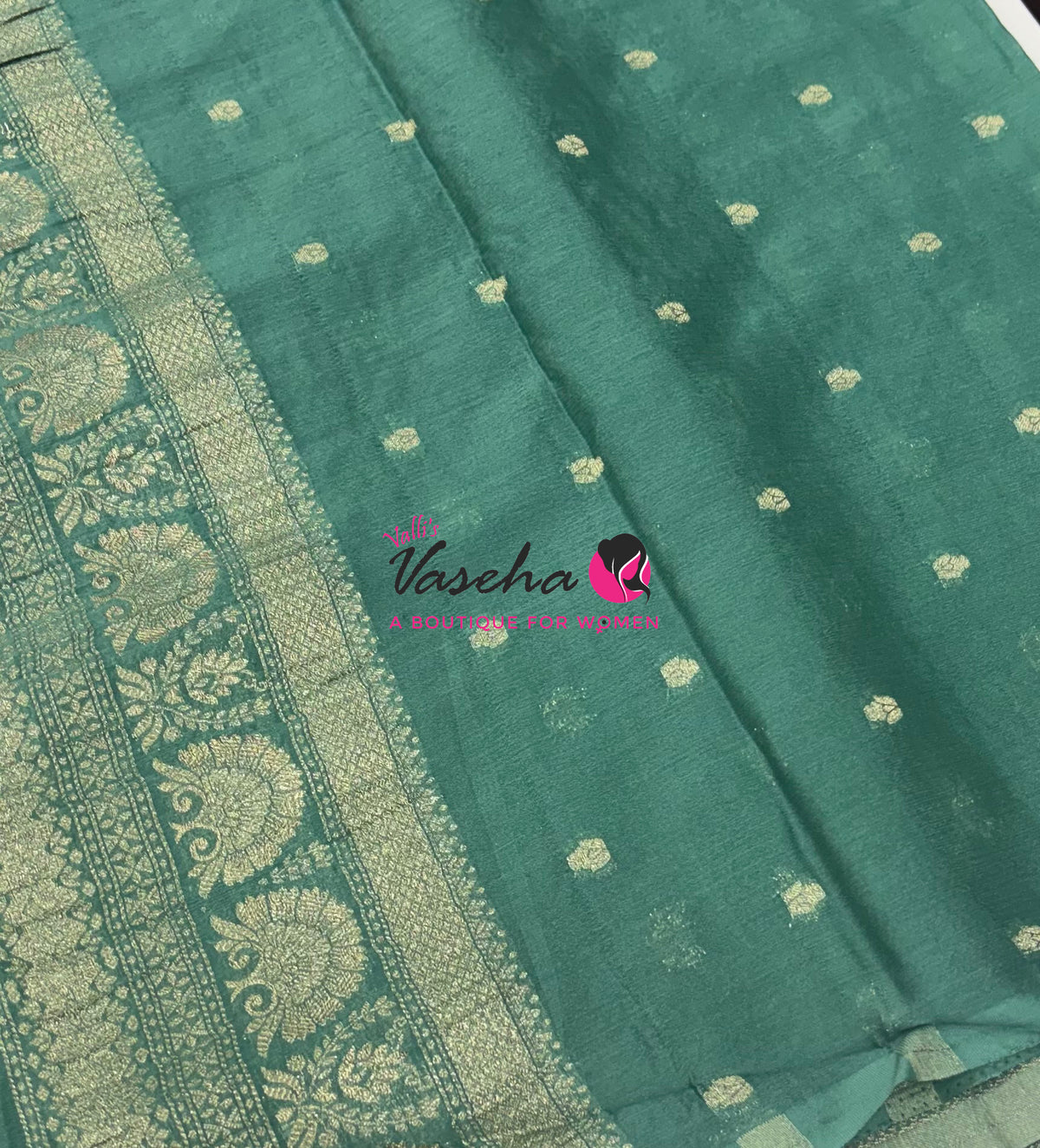 Banarasi Georgette Saree - Blue With Pastel Green Combo - VVBGS002