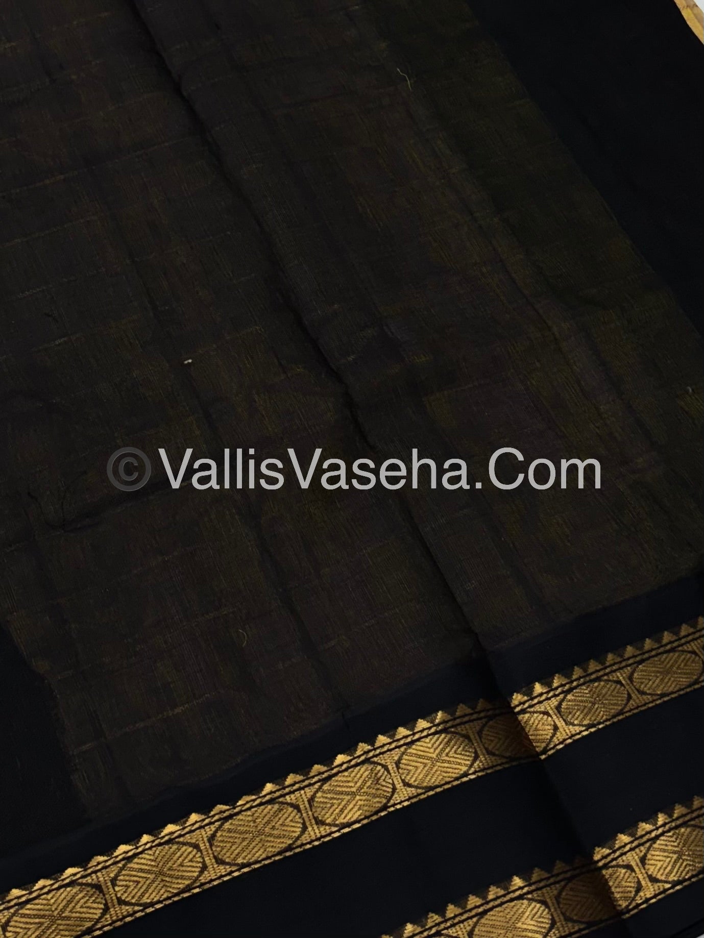 Pure Korvai Silk Cotton With Retta Petta Border - Checks pattern - Dual Tone Gold & Black - VVKSC013