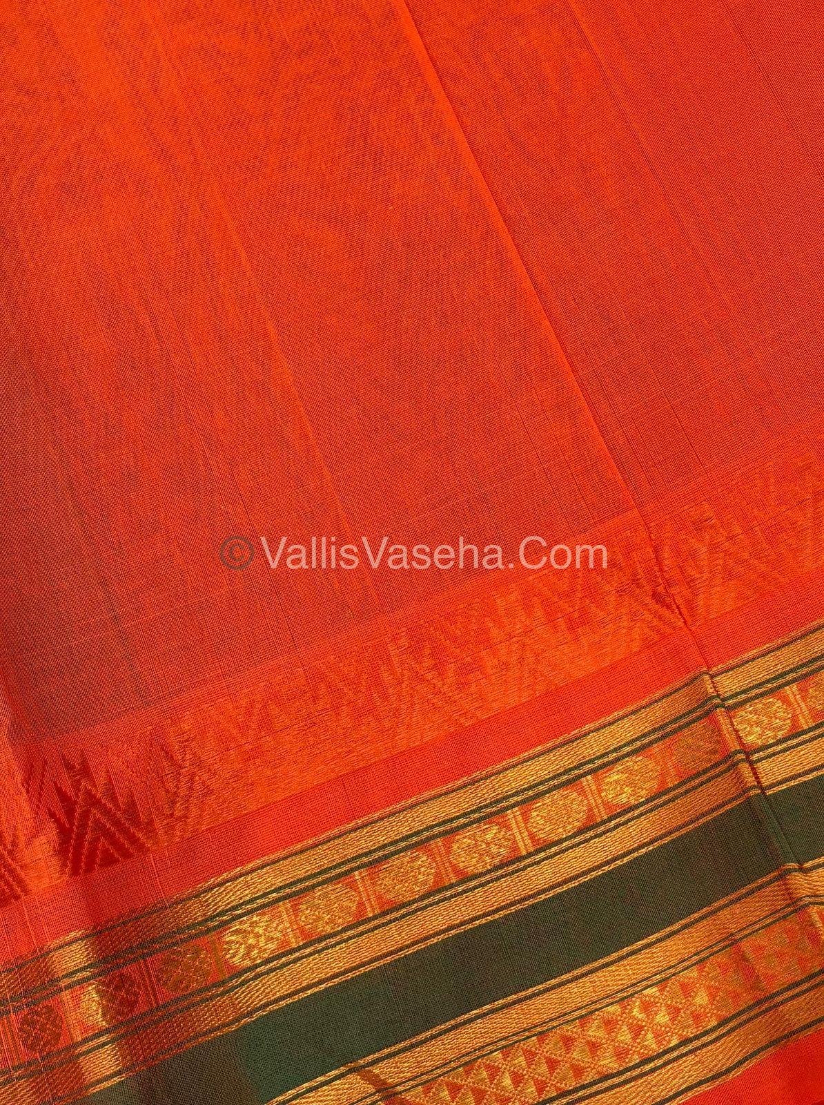 Pure Korvai Silk Cotton Saree - Green with Orange- VVKSC030