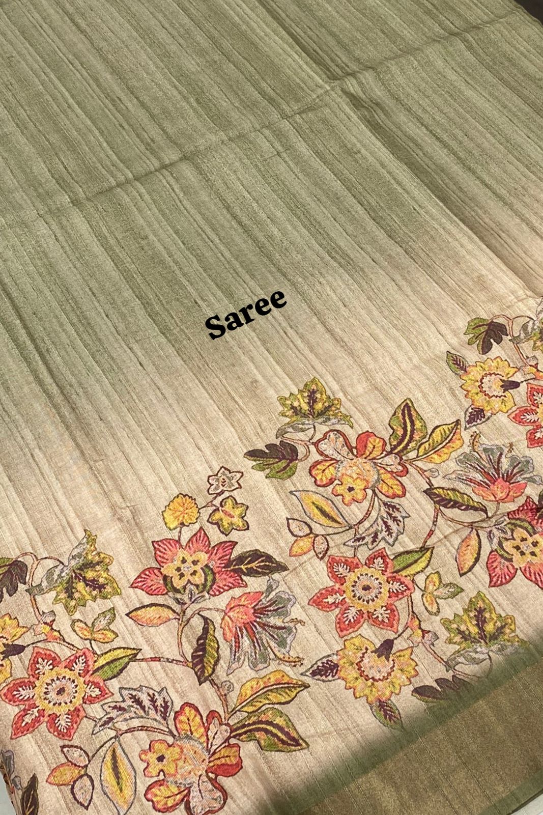 Semi Tussar with beautiful Prints - Light Olive Green Shade - VVST001