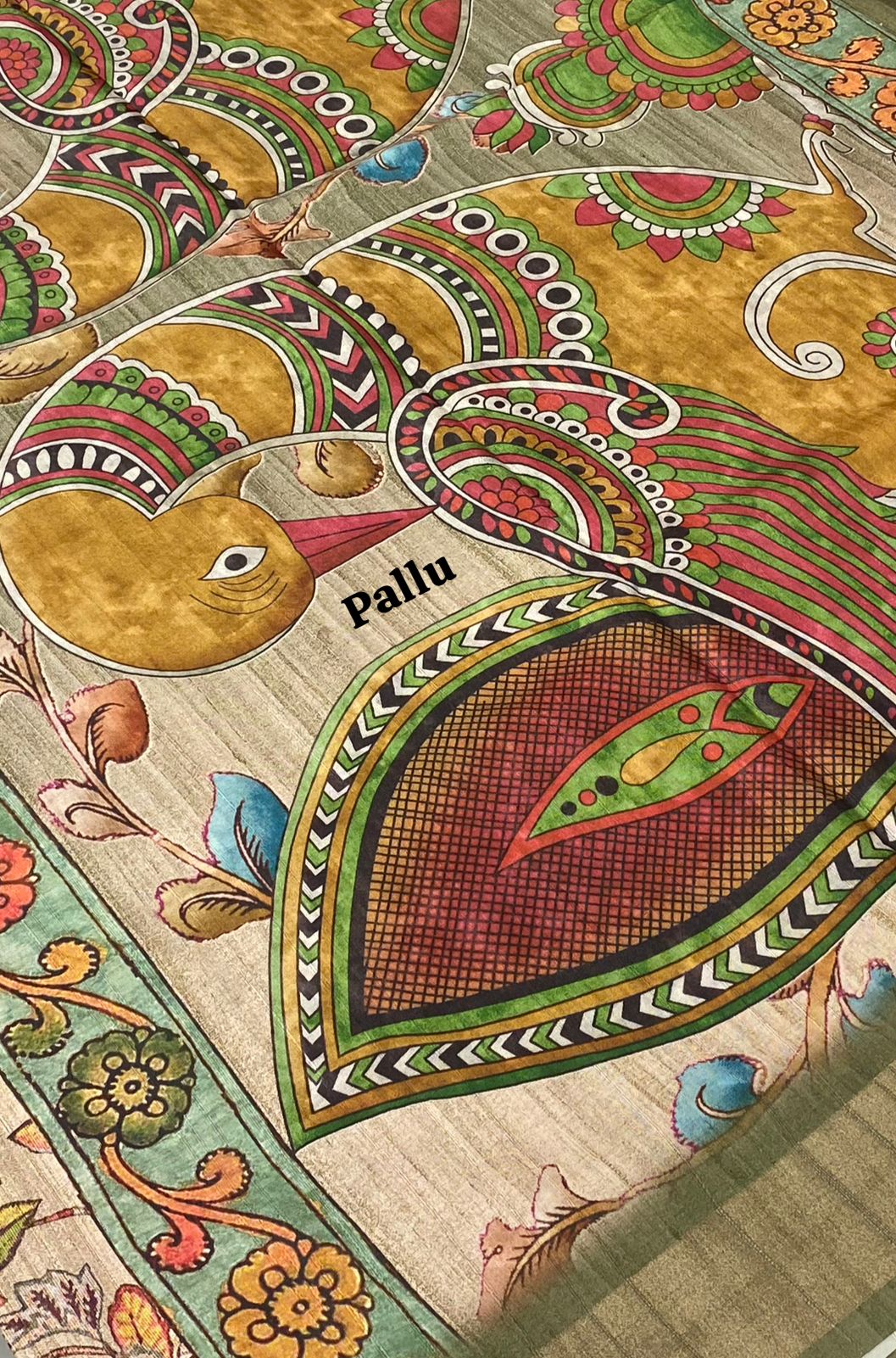 Semi Tussar with beautiful Prints - Light Olive Green Shade - VVST001