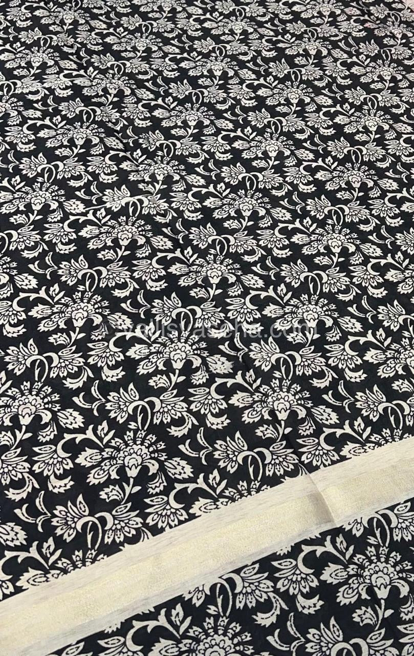 Kalamkari Fancy Cotton - Semi Silk Mixed - Merun with Black - VVKFC001