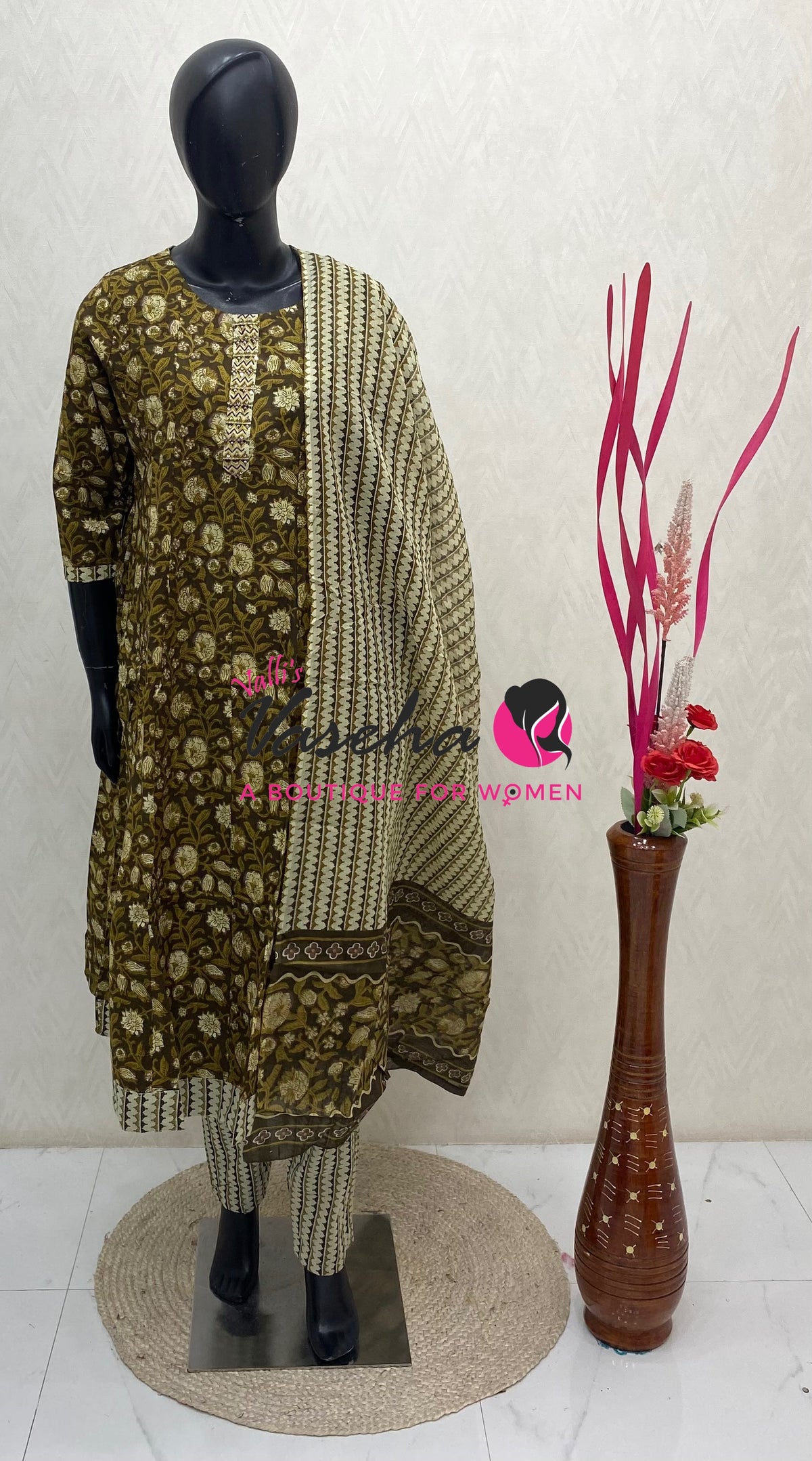 Ready Made - Anarkali - Salwar, Kameez & Duppatta(3pc)- Printed Cotton - VVAS013