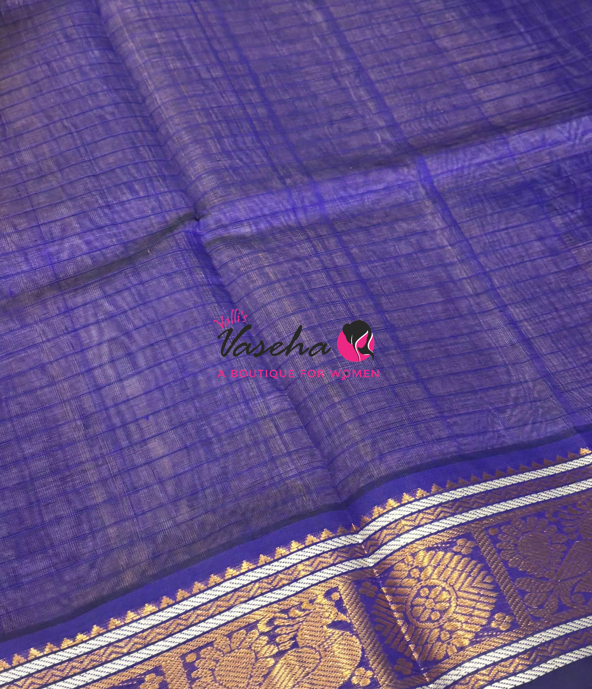 Pure Silk Cotton Saree - Cream With Blue Shade - Lakshadeepam Design - VVPLD001