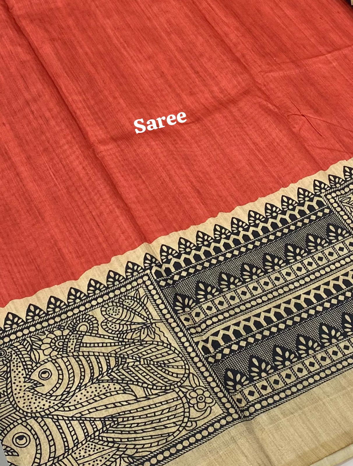 Semi Tussar Saree with Madhubani Prints - Peach Shade - VVST002