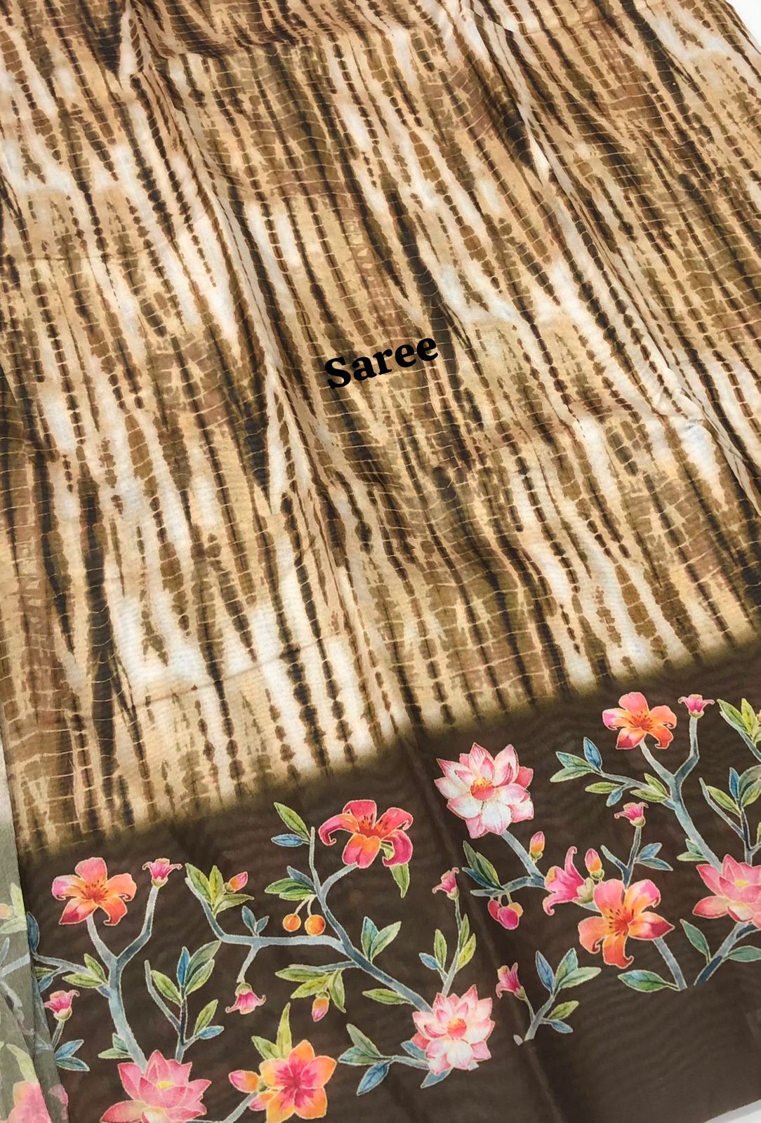 Shibori Semi Chanderi Mixed Cotton Sarees - Dry Mehandhi Green - VVSC01