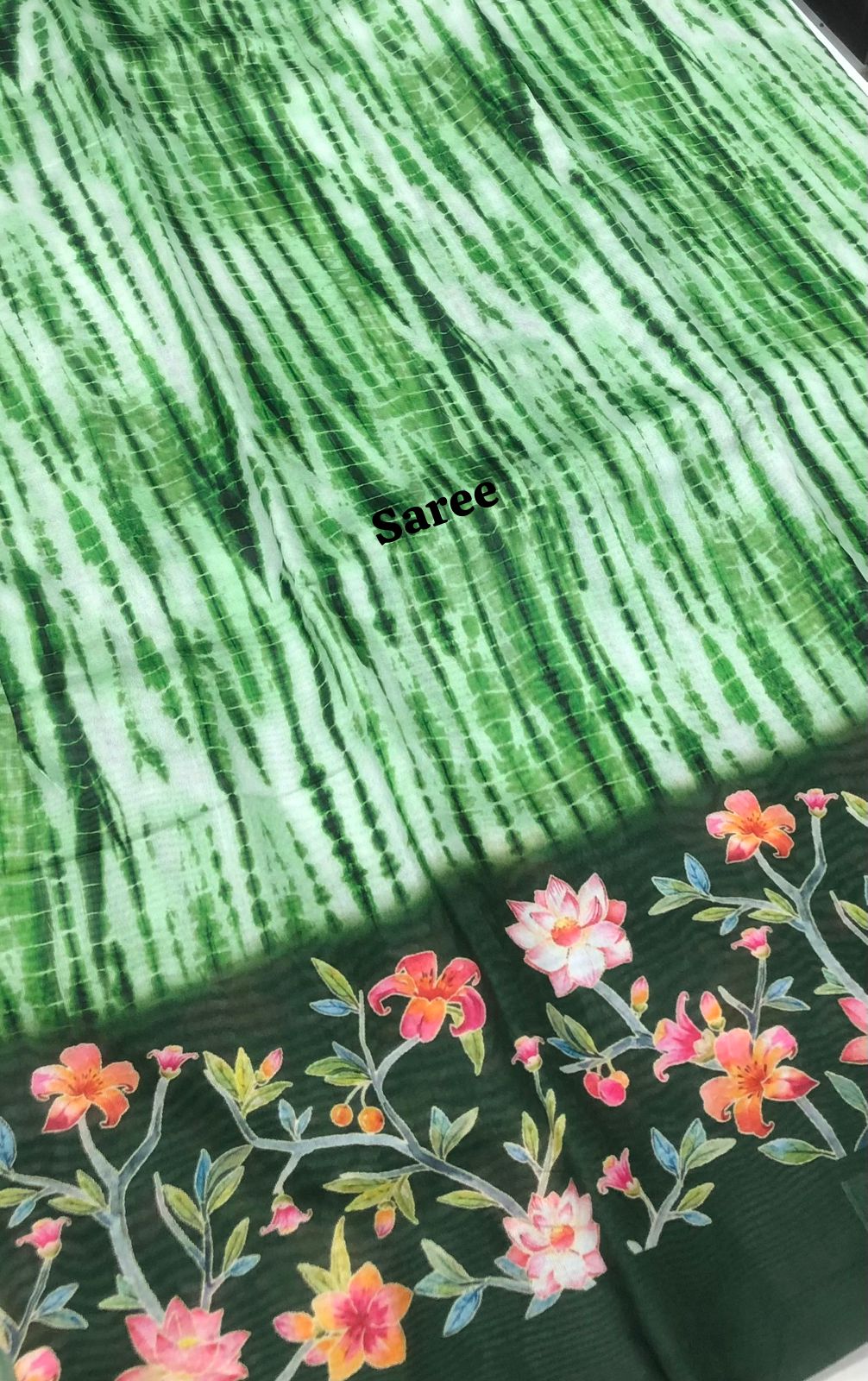 Shibori Semi Chanderi Mixed Cotton Sarees - Green Shade - VVSC01
