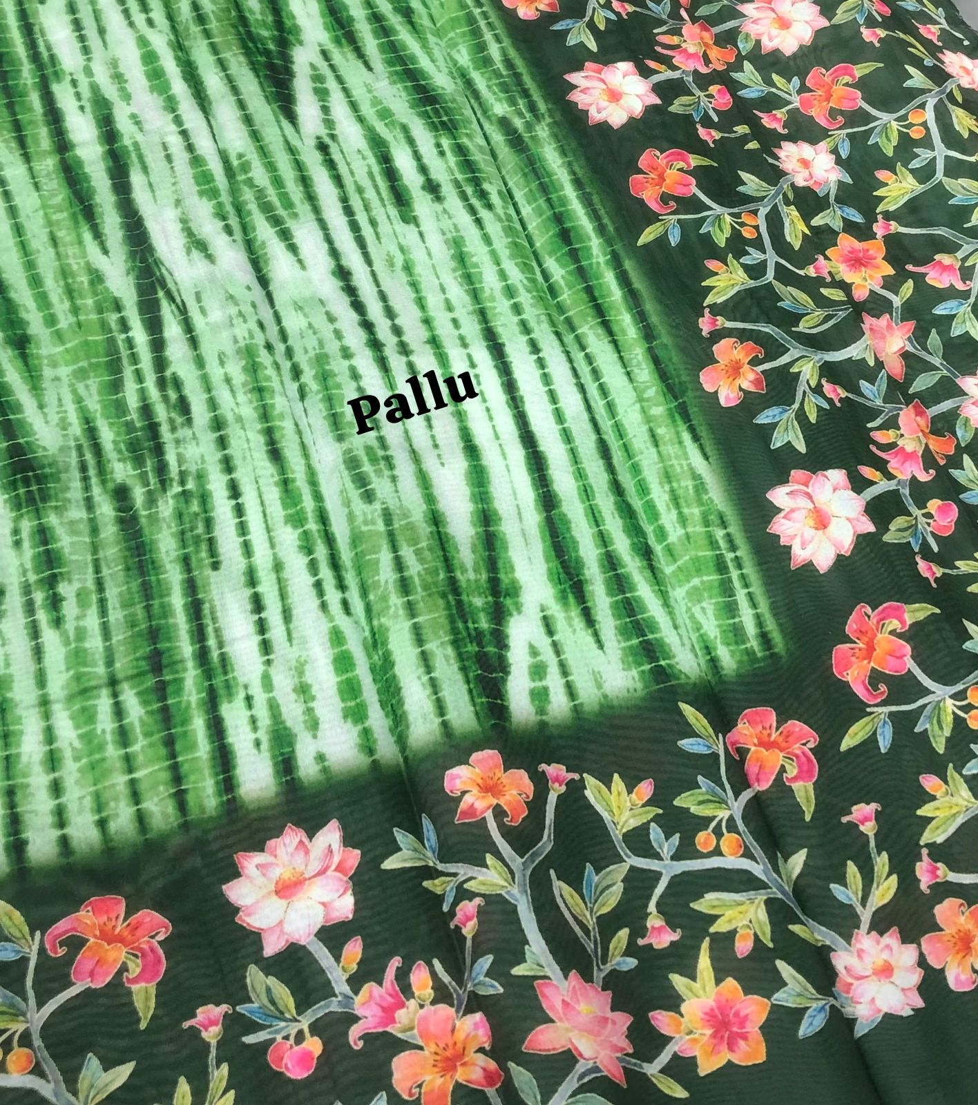 Shibori Semi Chanderi Mixed Cotton Sarees - Green Shade - VVSC01