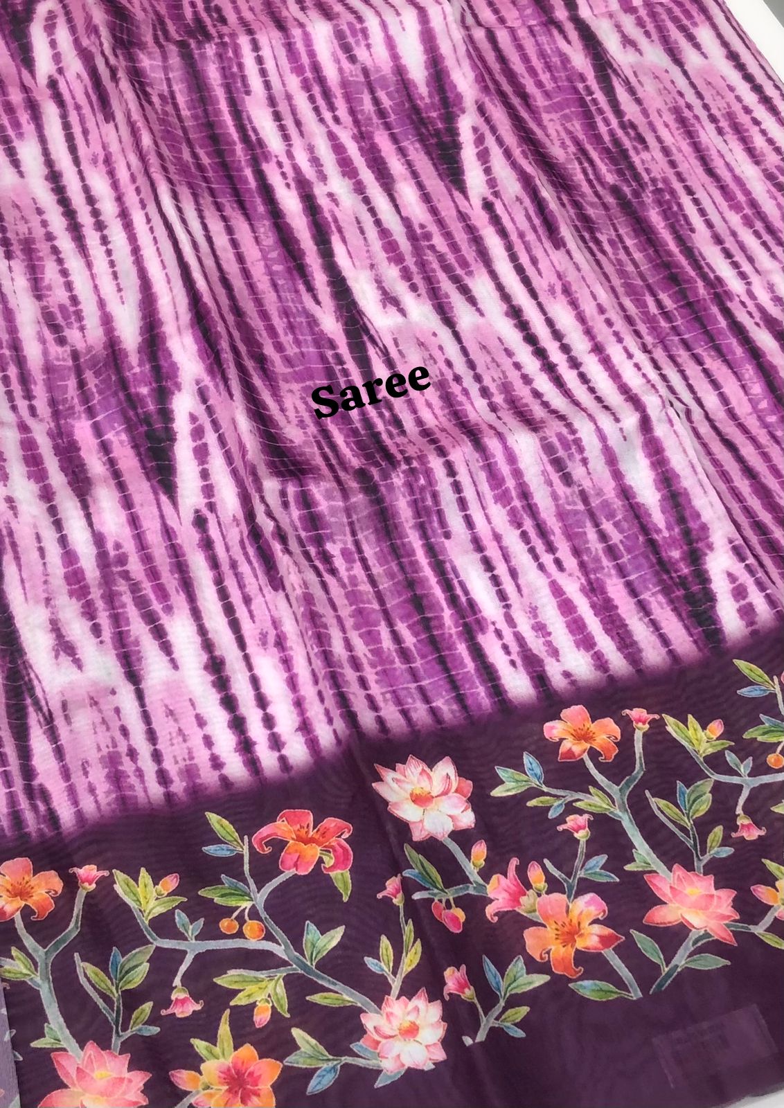 Shibori Semi Chanderi Mixed Cotton Sarees - Pinksih Purple Shade - VVSC01