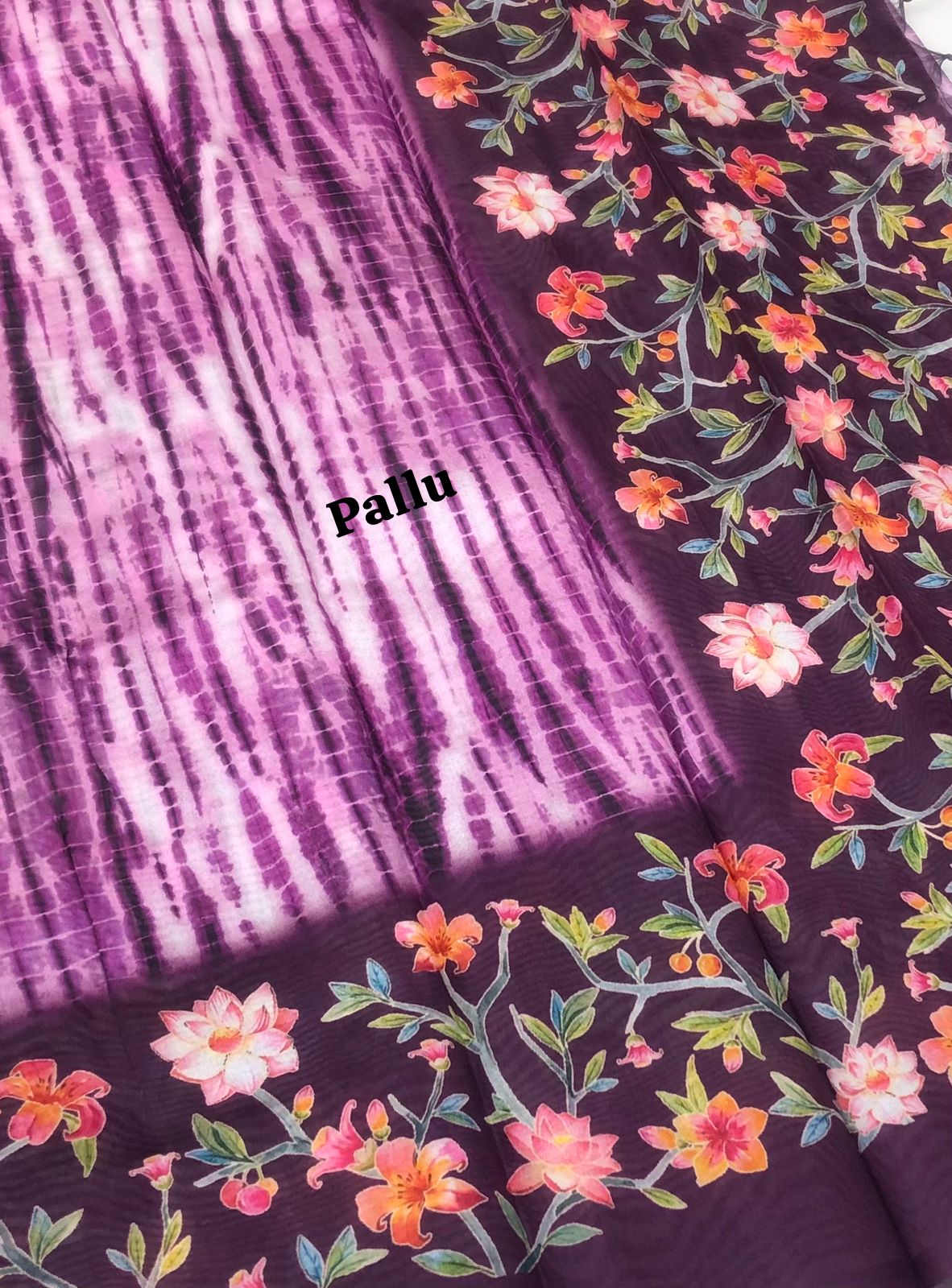 Shibori Semi Chanderi Mixed Cotton Sarees - Pinksih Purple Shade - VVSC01